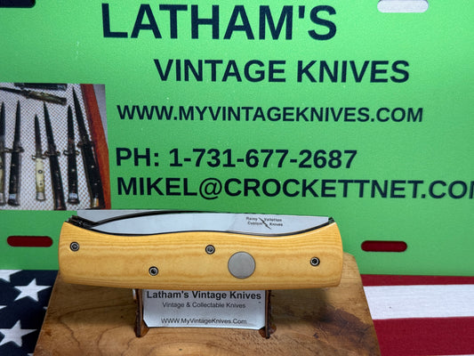 VALLOTTON, RAINY CUSTOM 1993 LARGE DOUBLE BLADE MADE FOR BLADE SHOW CUSTOM AUTOMATIC KNIFE AGED WESTINGHOUSE MICARTA HANDLES