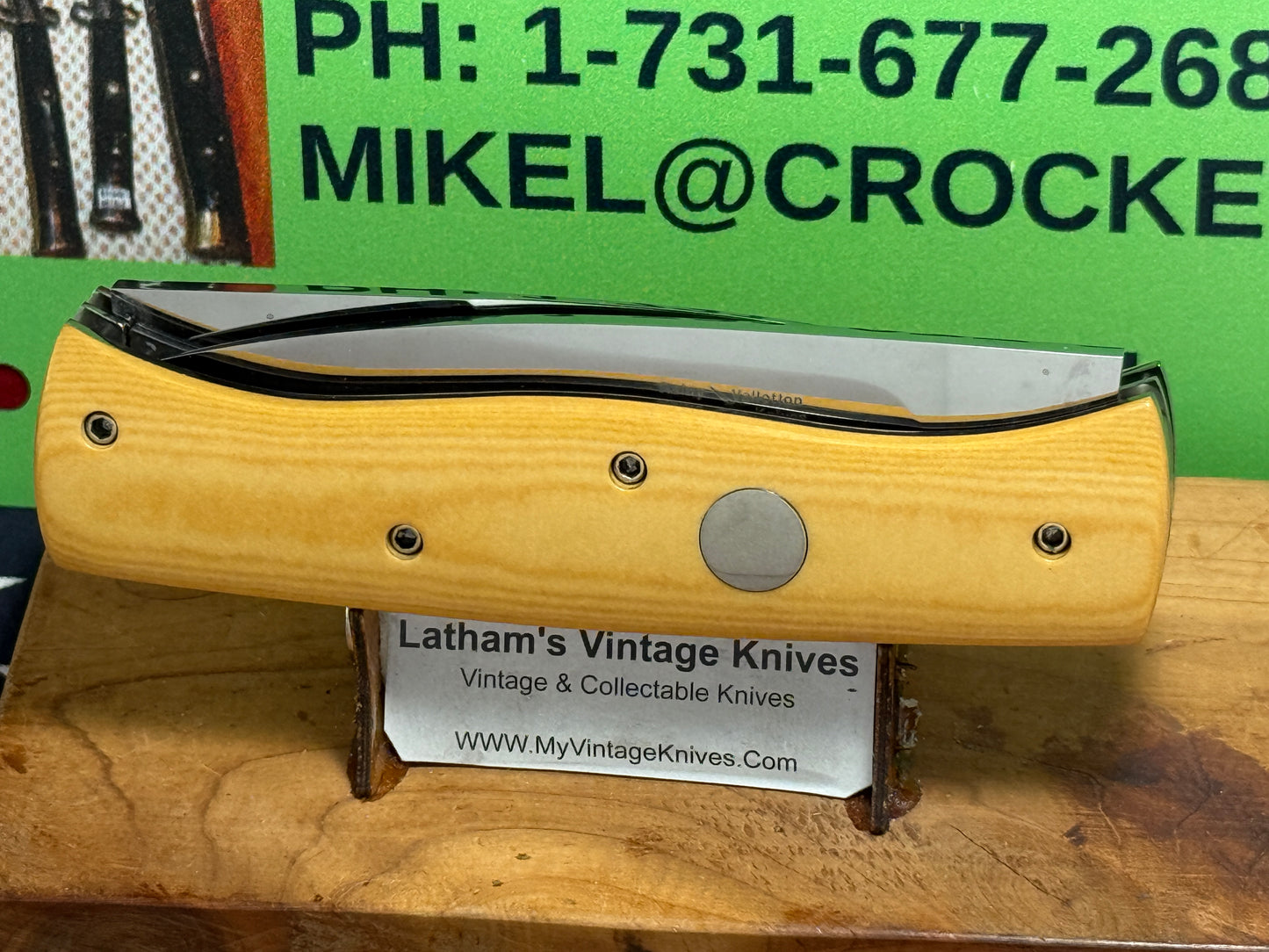 VALLOTTON, RAINY CUSTOM 1993 LARGE DOUBLE BLADE MADE FOR BLADE SHOW CUSTOM AUTOMATIC KNIFE AGED WESTINGHOUSE MICARTA HANDLES