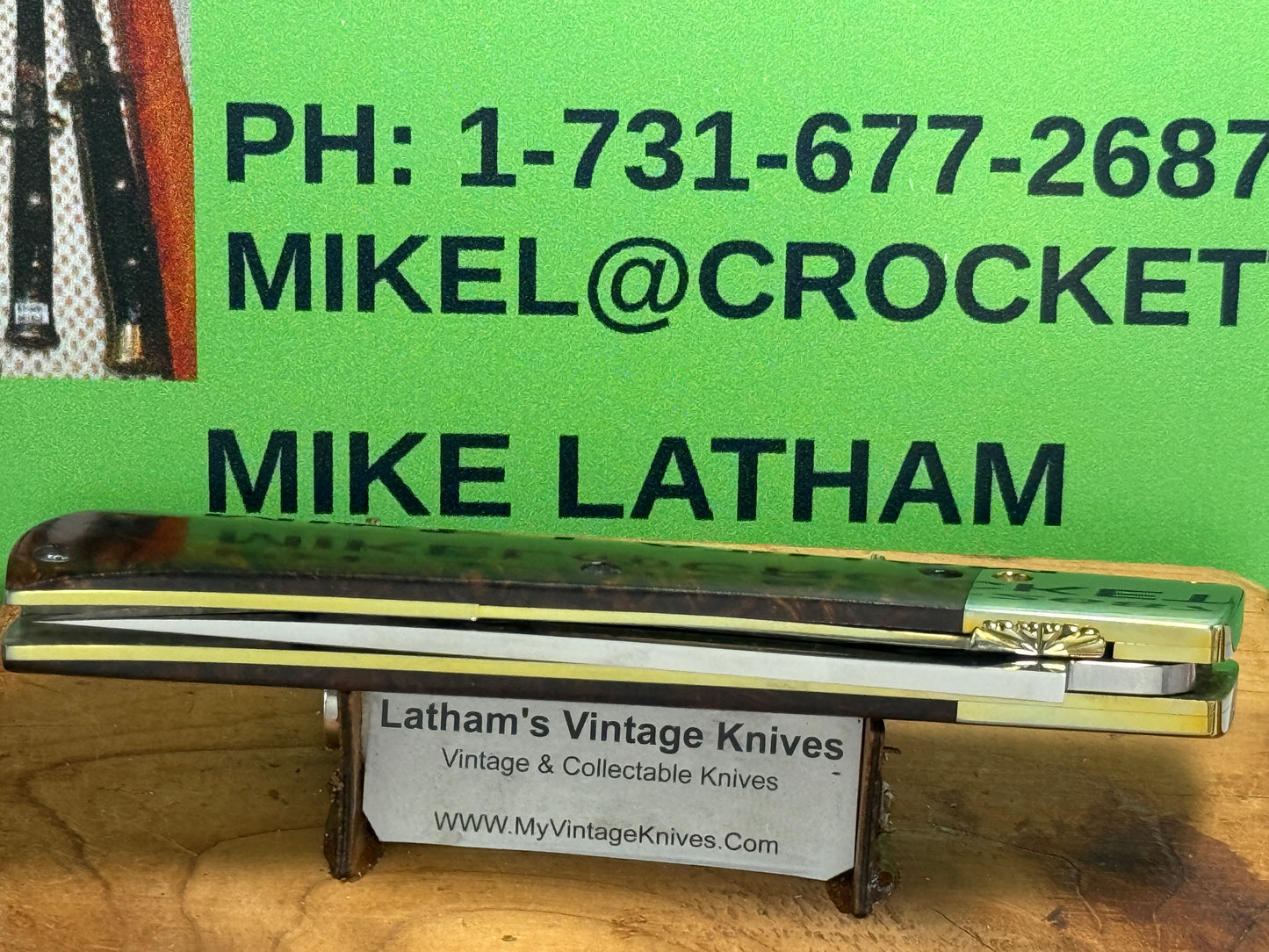 VALLOTTON, RAINY CUSTOM KNIVES 1993-1998 ERA PERSIAN ATS 34 CUSTOM AUTOMATIC KNIFE IRON WOOD HANDLES