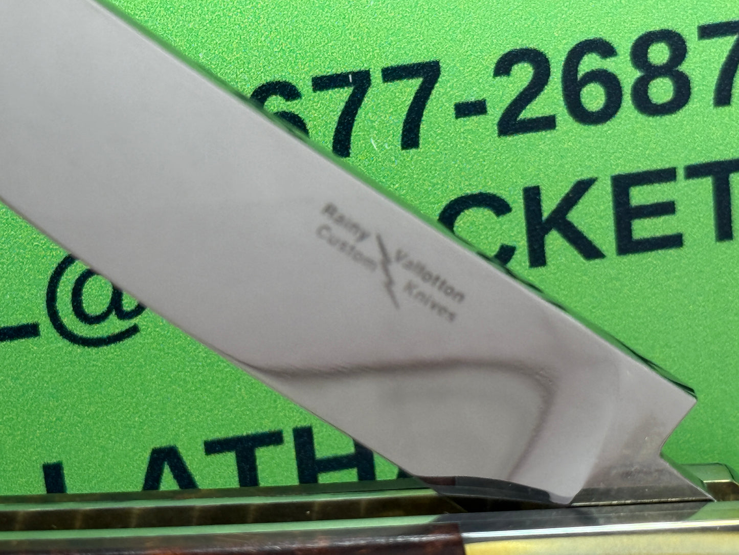 VALLOTTON, RAINY CUSTOM KNIVES 1993-1998 ERA PERSIAN ATS 34 CUSTOM AUTOMATIC KNIFE IRON WOOD HANDLES