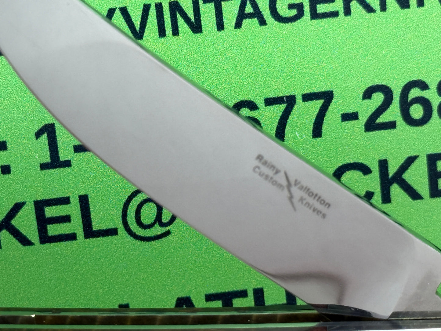 VALLOTTON, RAINY CUSTOM KNIVES 1993-1998 ERA PERSIAN ATS 34 CUSTOM AUTOMATIC KNIFE IRON WOOD HANDLES