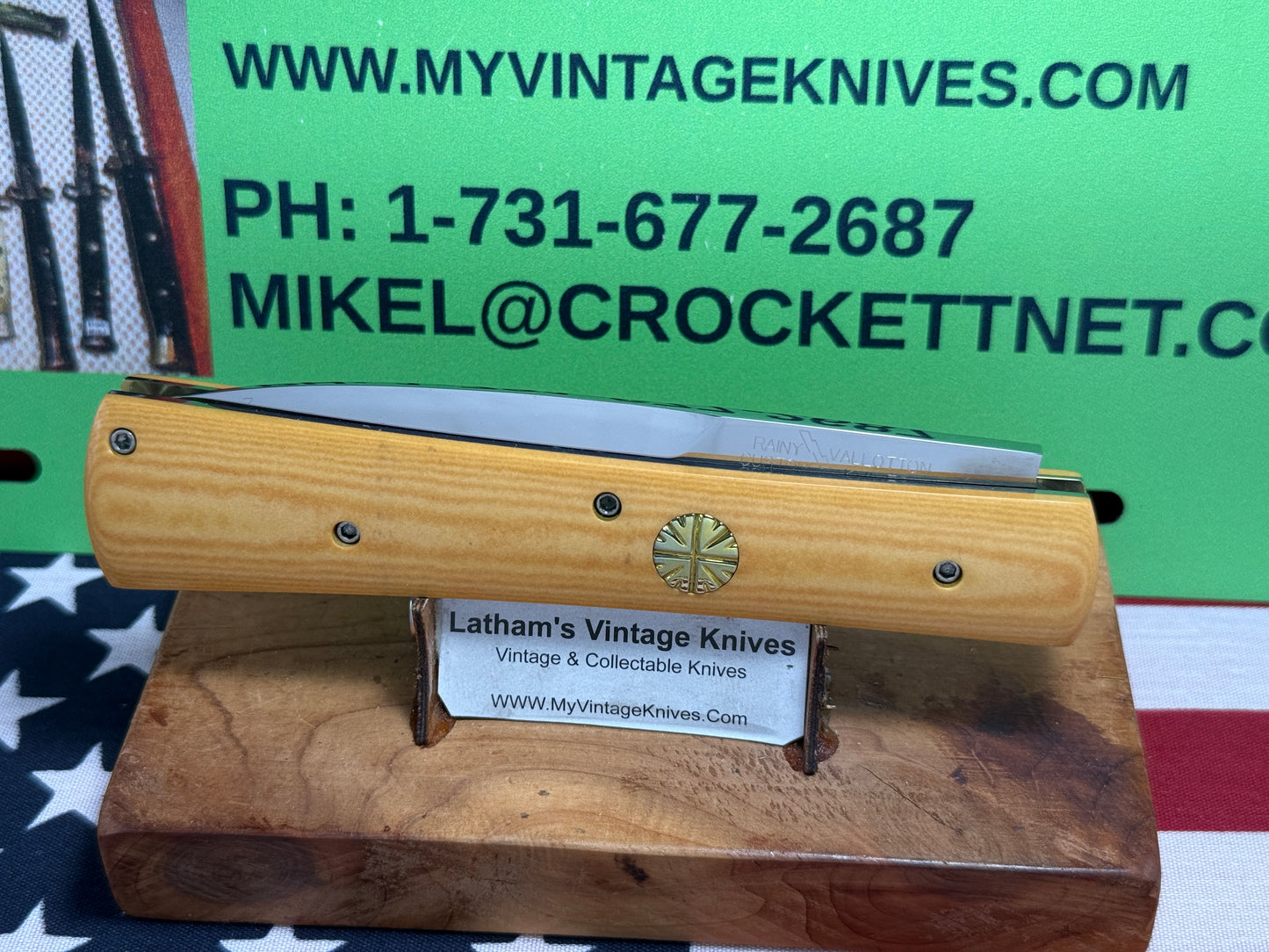 VALLOTTON, RAINY CUSTOM KNIVES 1998-2001 ERA D & D FAN TAIL BAYONET BLADE CUSTOM AUTOMATIC KNIFE WESTINGHOUSE MICARATA HANDLES