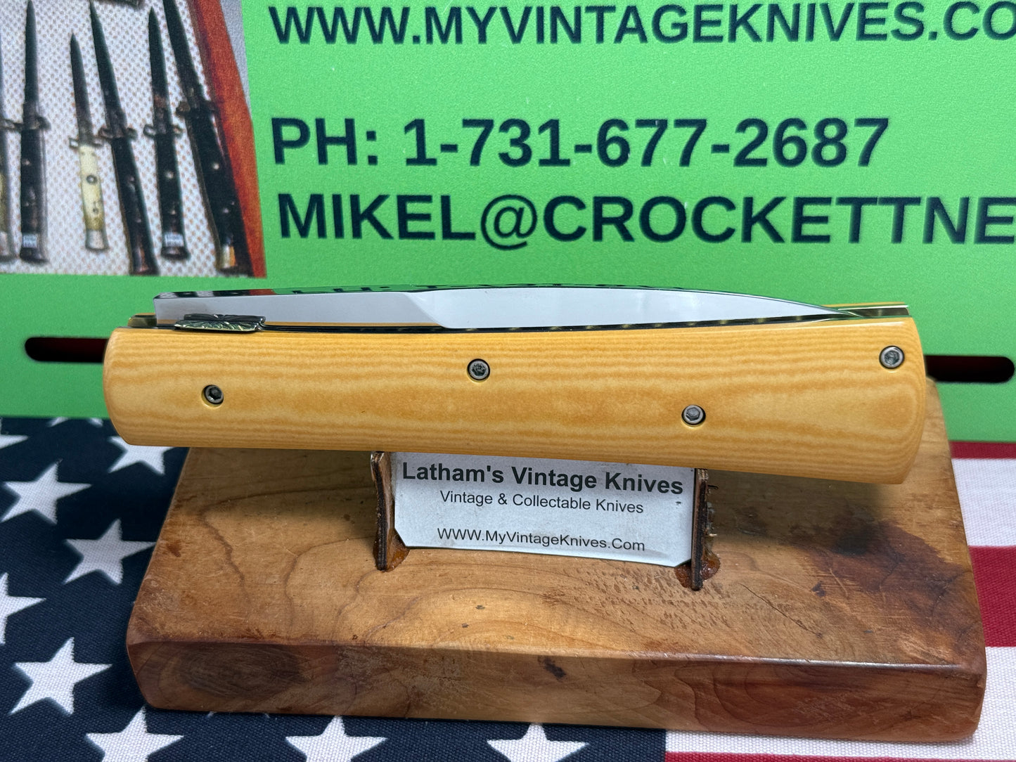 VALLOTTON, RAINY CUSTOM KNIVES 1998-2001 ERA D & D FAN TAIL BAYONET BLADE CUSTOM AUTOMATIC KNIFE WESTINGHOUSE MICARATA HANDLES