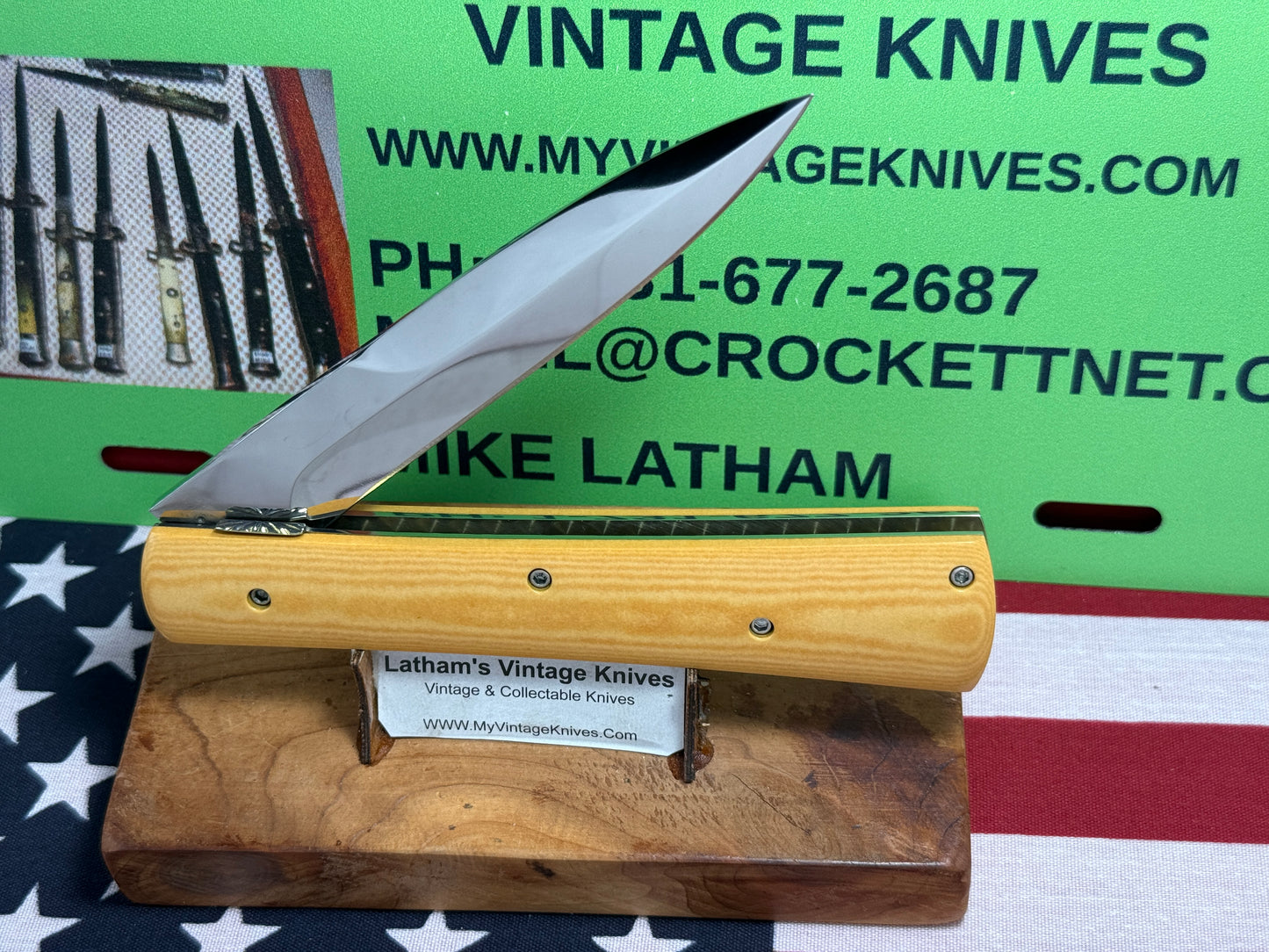 VALLOTTON, RAINY CUSTOM KNIVES 1998-2001 ERA D & D FAN TAIL BAYONET BLADE CUSTOM AUTOMATIC KNIFE WESTINGHOUSE MICARATA HANDLES