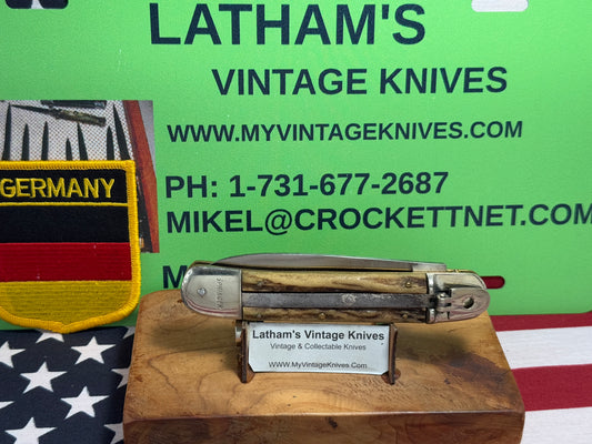 BONSA SOLINGEN GERMANY ROSTFREI 1965-68 LEVER AUTOMATIC 11 CM GERMAN AUTOMATIC KNIFE STAG HANDLES--CLEARANCE ITEM!!