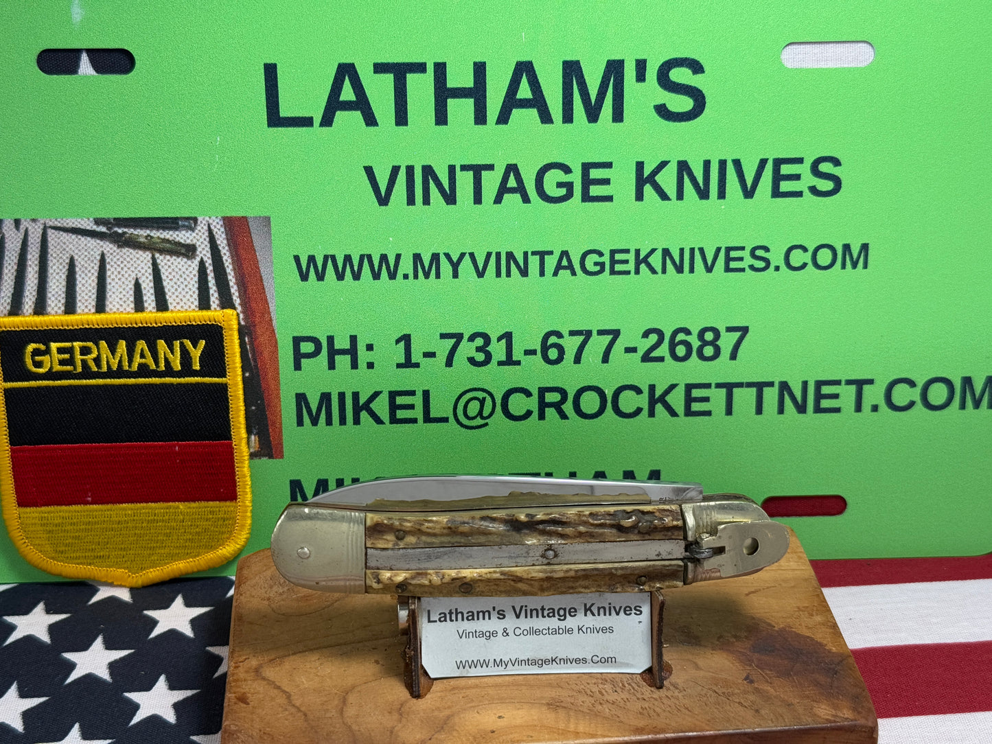 A. WINGEN JR. SOLINGEN GERMANY 1955-65 LEVER AUTOMATIC 11 CM GERMAN AUTOMATIC KNIFE STAG HANDLES CLEARANCE ITEM!!