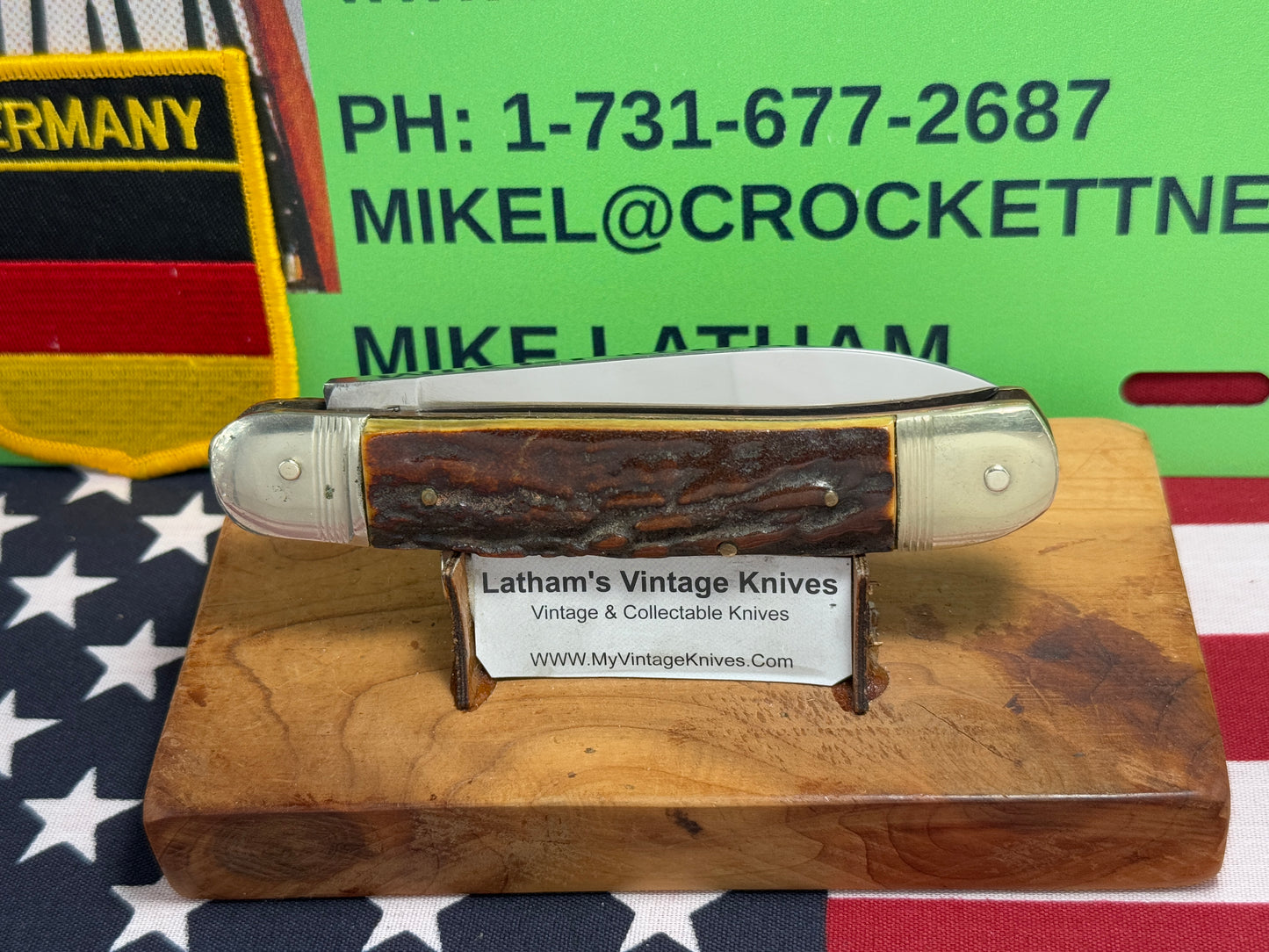 A. WINGEN JR. SOLINGEN GERMANY 1955-65 LEVER AUTOMATIC 11 CM GERMAN AUTOMATIC KNIFE STAG HANDLES CLEARANCE ITEM!!