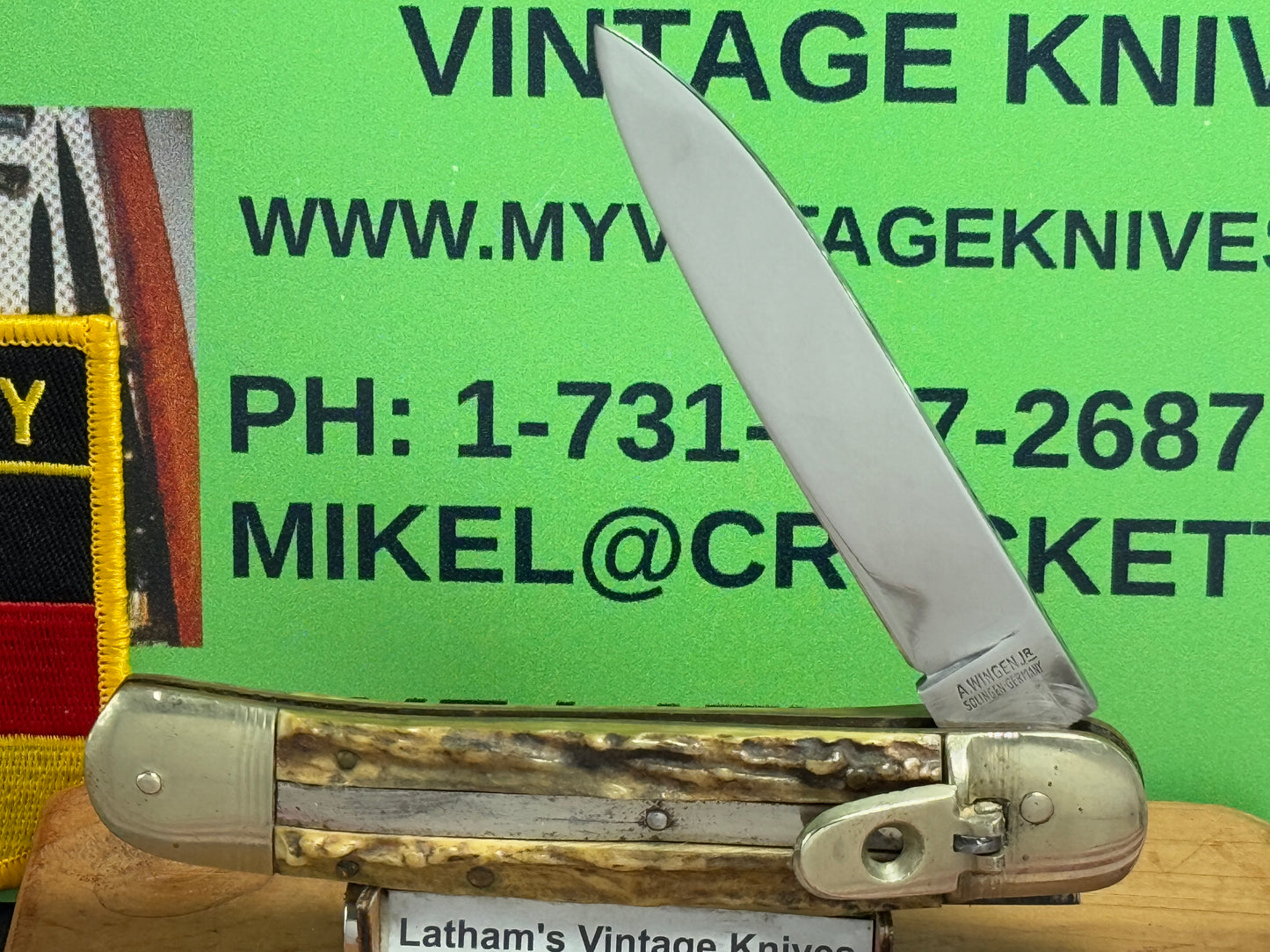 A. WINGEN JR. SOLINGEN GERMANY 1955-65 LEVER AUTOMATIC 11 CM GERMAN AUTOMATIC KNIFE STAG HANDLES CLEARANCE ITEM!!