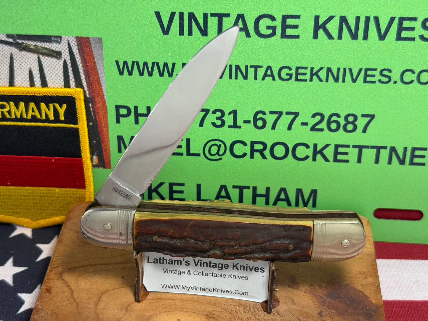 A. WINGEN JR. SOLINGEN GERMANY 1955-65 LEVER AUTOMATIC 11 CM GERMAN AUTOMATIC KNIFE STAG HANDLES CLEARANCE ITEM!!