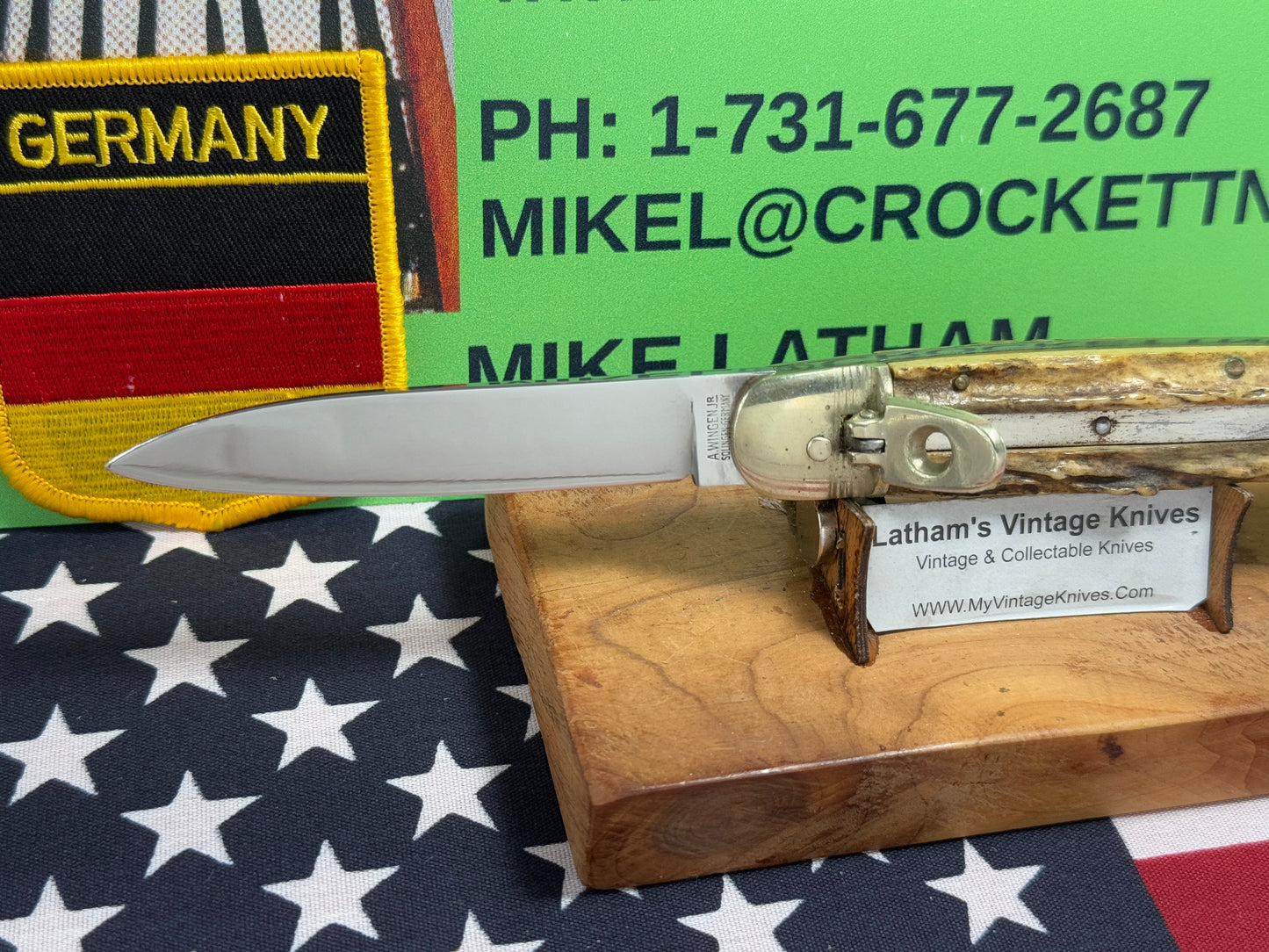 A. WINGEN JR. SOLINGEN GERMANY 1955-65 LEVER AUTOMATIC 11 CM GERMAN AUTOMATIC KNIFE STAG HANDLES CLEARANCE ITEM!!