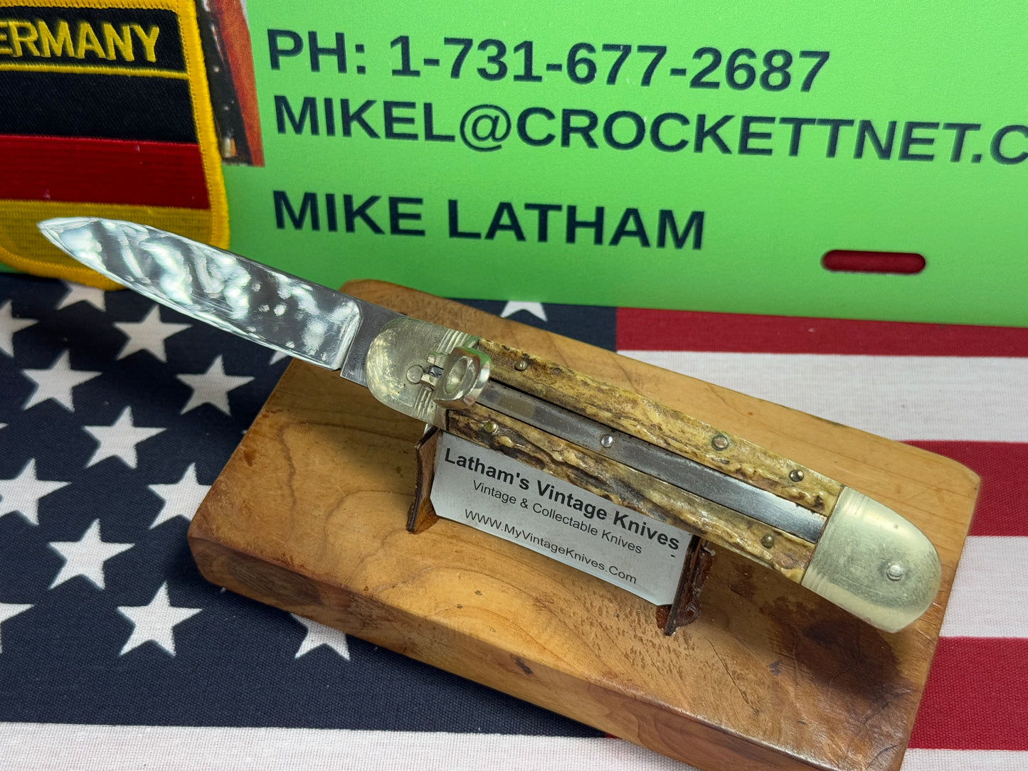 A. WINGEN JR. SOLINGEN GERMANY 1955-65 LEVER AUTOMATIC 11 CM GERMAN AUTOMATIC KNIFE STAG HANDLES CLEARANCE ITEM!!