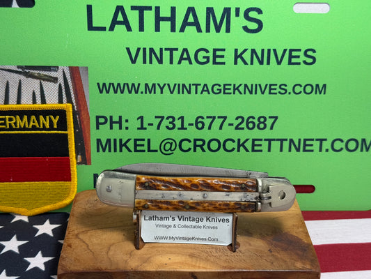 IMCO GERMANY 1950-55 LEVER AUTOMATIC SPRINGER 11 CM GERMAN AUTOMATIC KNIFE BROWN BONE HANDLES CLEARANCE ITEM!!