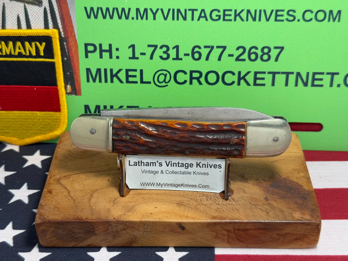 IMCO GERMANY 1950-55 LEVER AUTOMATIC SPRINGER 11 CM GERMAN AUTOMATIC KNIFE BROWN BONE HANDLES CLEARANCE ITEM!!