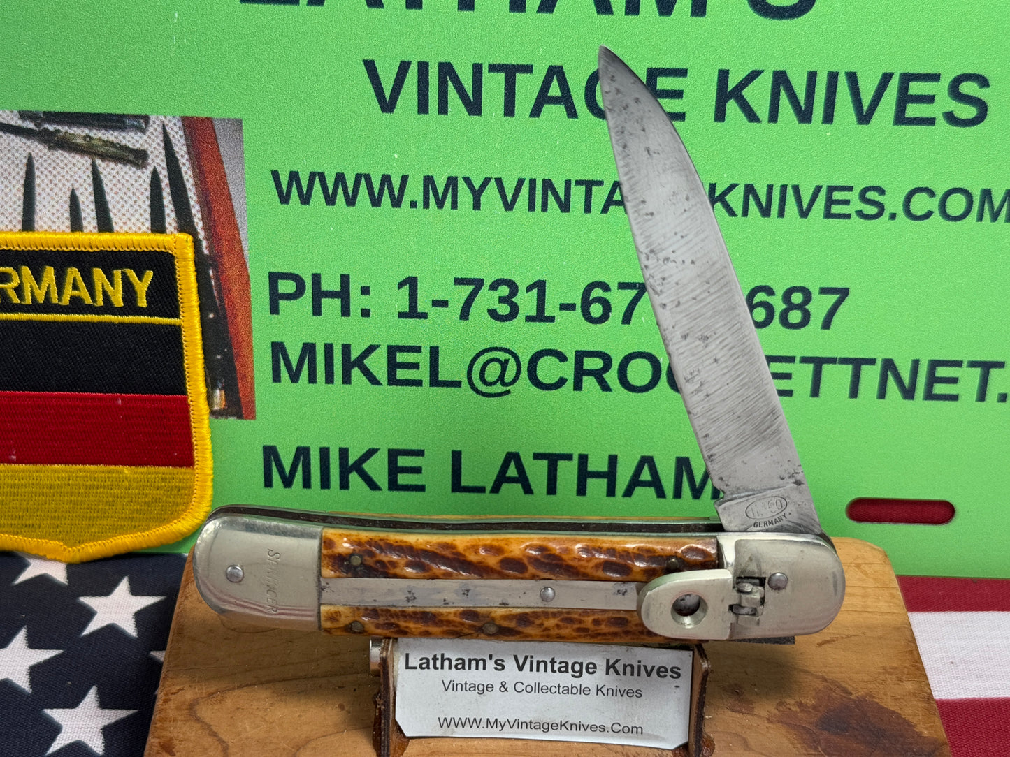 IMCO GERMANY 1950-55 LEVER AUTOMATIC SPRINGER 11 CM GERMAN AUTOMATIC KNIFE BROWN BONE HANDLES CLEARANCE ITEM!!