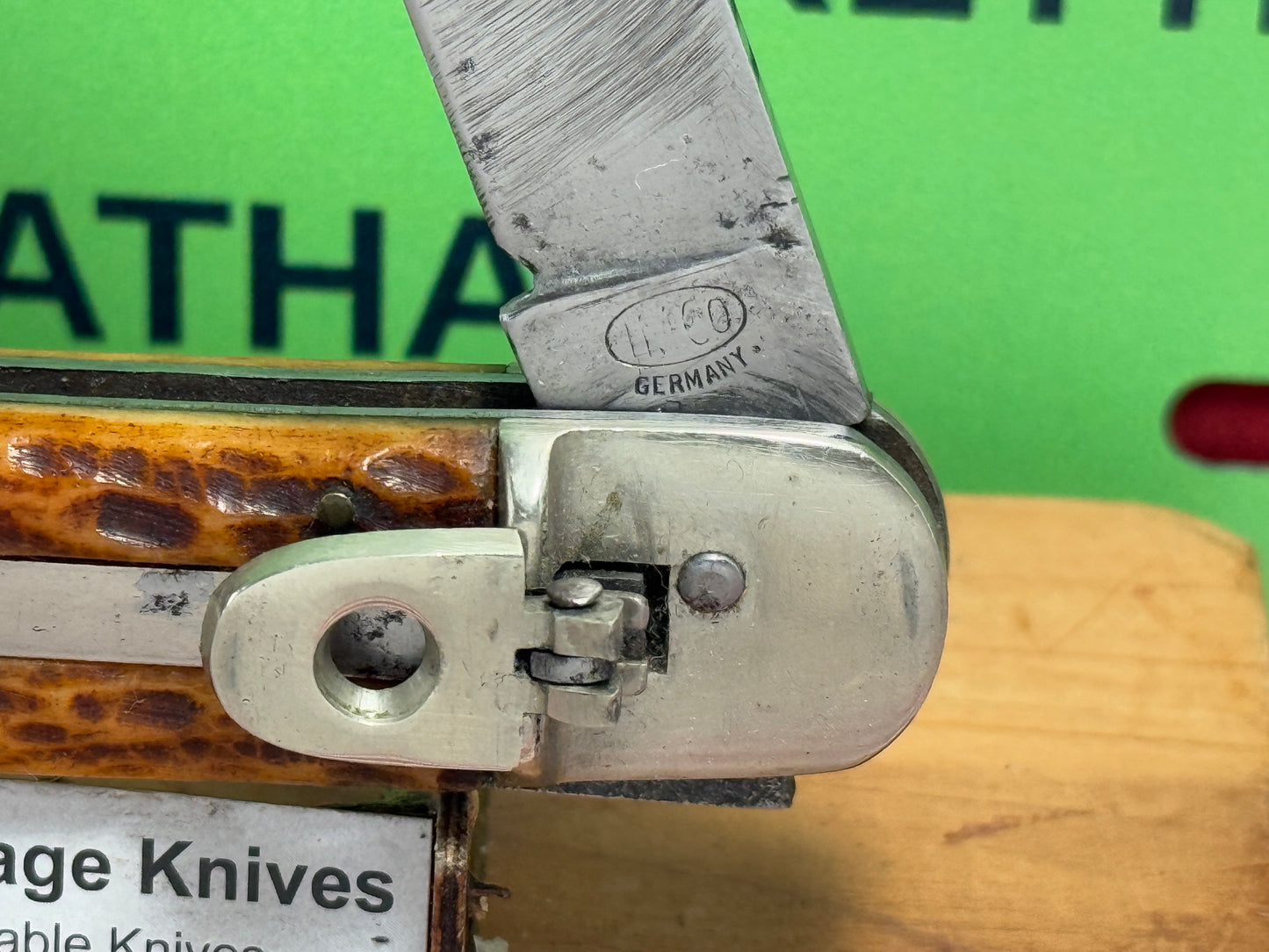 IMCO GERMANY 1950-55 LEVER AUTOMATIC SPRINGER 11 CM GERMAN AUTOMATIC KNIFE BROWN BONE HANDLES CLEARANCE ITEM!!