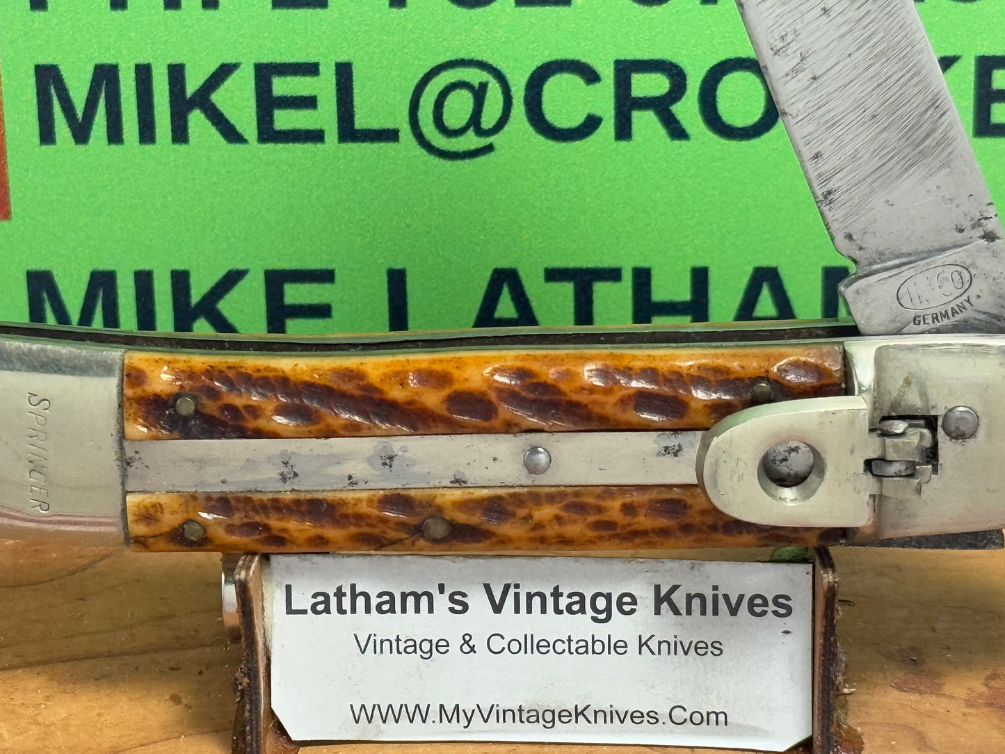 IMCO GERMANY 1950-55 LEVER AUTOMATIC SPRINGER 11 CM GERMAN AUTOMATIC KNIFE BROWN BONE HANDLES CLEARANCE ITEM!!