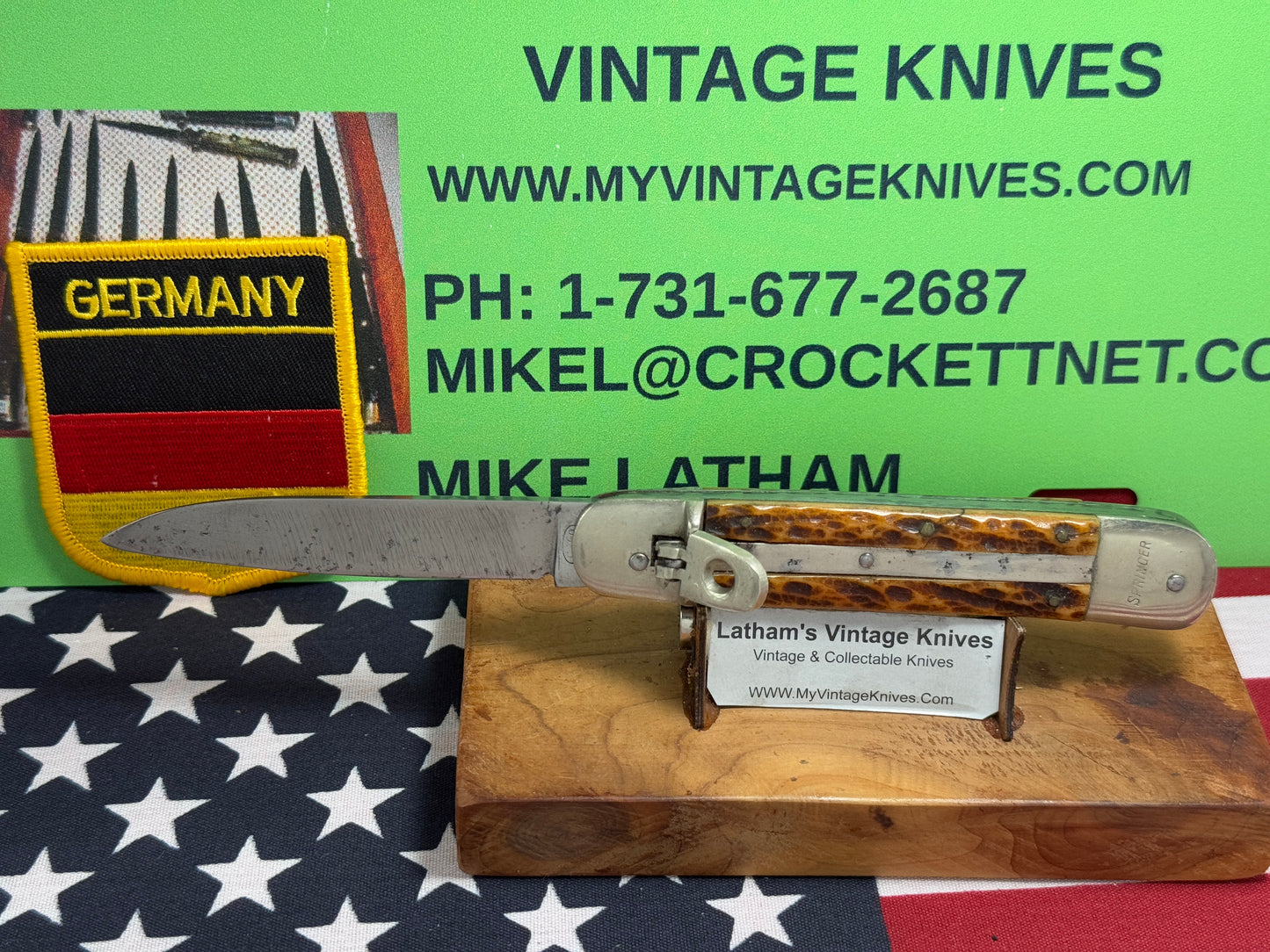 IMCO GERMANY 1950-55 LEVER AUTOMATIC SPRINGER 11 CM GERMAN AUTOMATIC KNIFE BROWN BONE HANDLES CLEARANCE ITEM!!