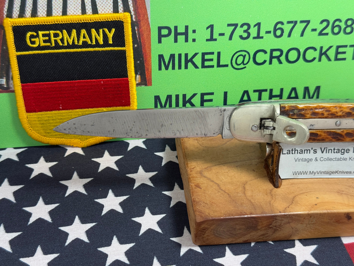 IMCO GERMANY 1950-55 LEVER AUTOMATIC SPRINGER 11 CM GERMAN AUTOMATIC KNIFE BROWN BONE HANDLES CLEARANCE ITEM!!