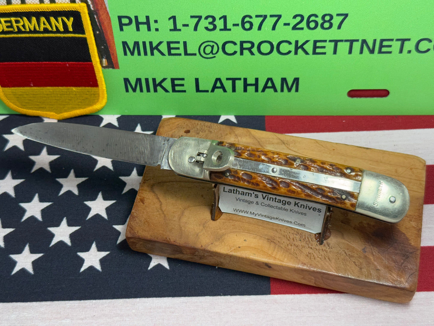 IMCO GERMANY 1950-55 LEVER AUTOMATIC SPRINGER 11 CM GERMAN AUTOMATIC KNIFE BROWN BONE HANDLES CLEARANCE ITEM!!