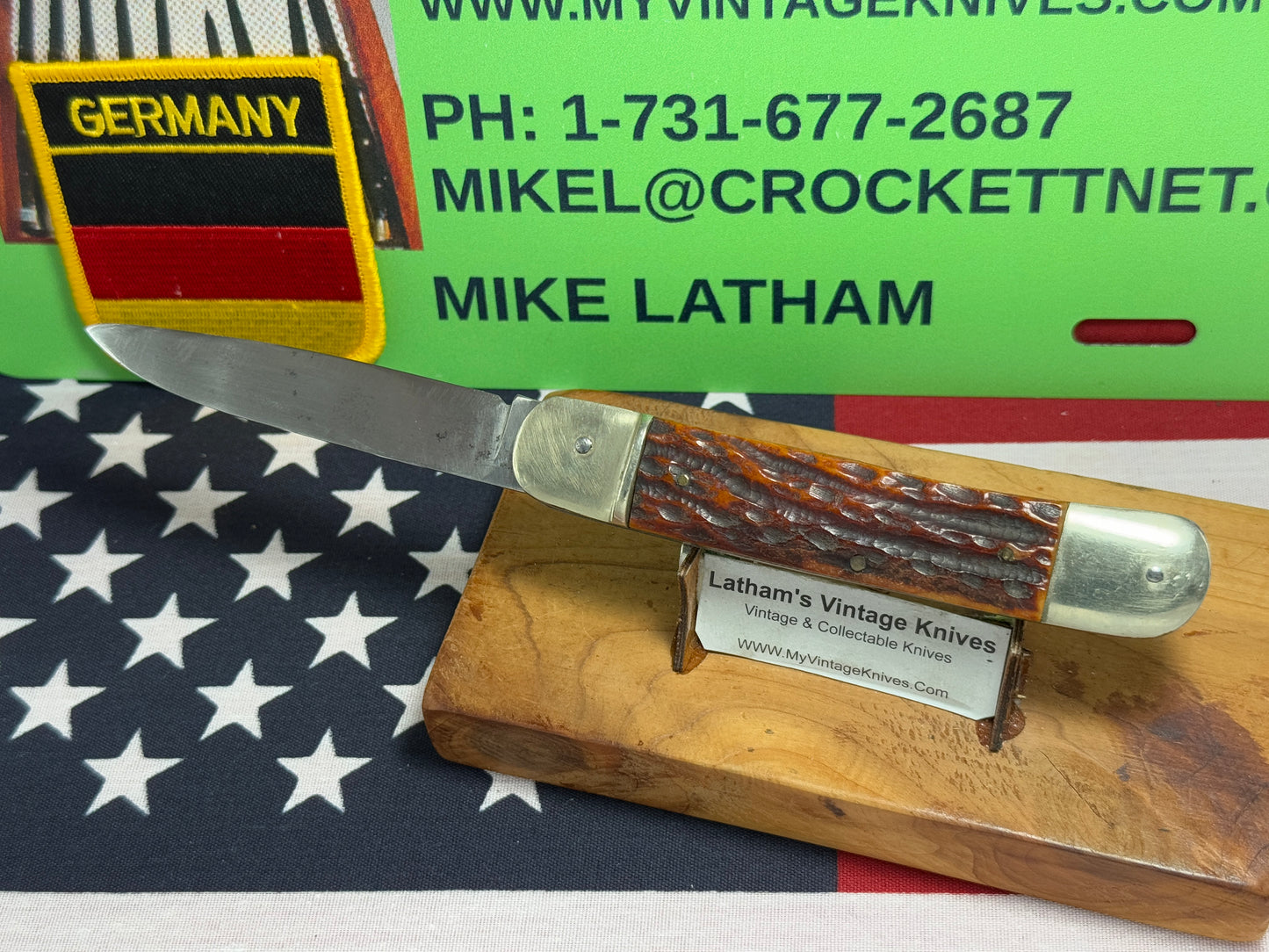 IMCO GERMANY 1950-55 LEVER AUTOMATIC SPRINGER 11 CM GERMAN AUTOMATIC KNIFE BROWN BONE HANDLES CLEARANCE ITEM!!