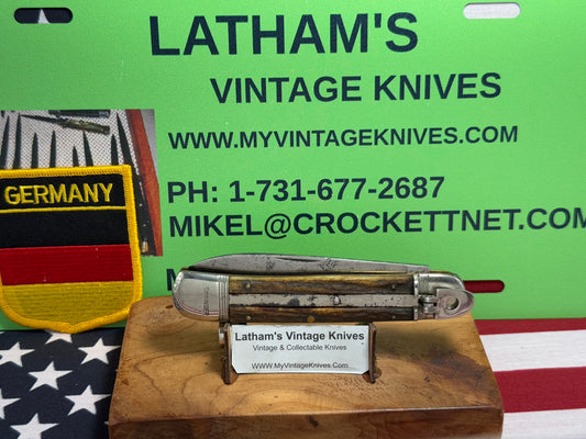 RICH A. HERDER SOLINGEN GERMANY 1950-55 LEVER AUTOMATIC SPRINGER 11 CM GERMAN AUTOMATIC KNIFE STAG HANDLES CLEARANCE ITEM!!