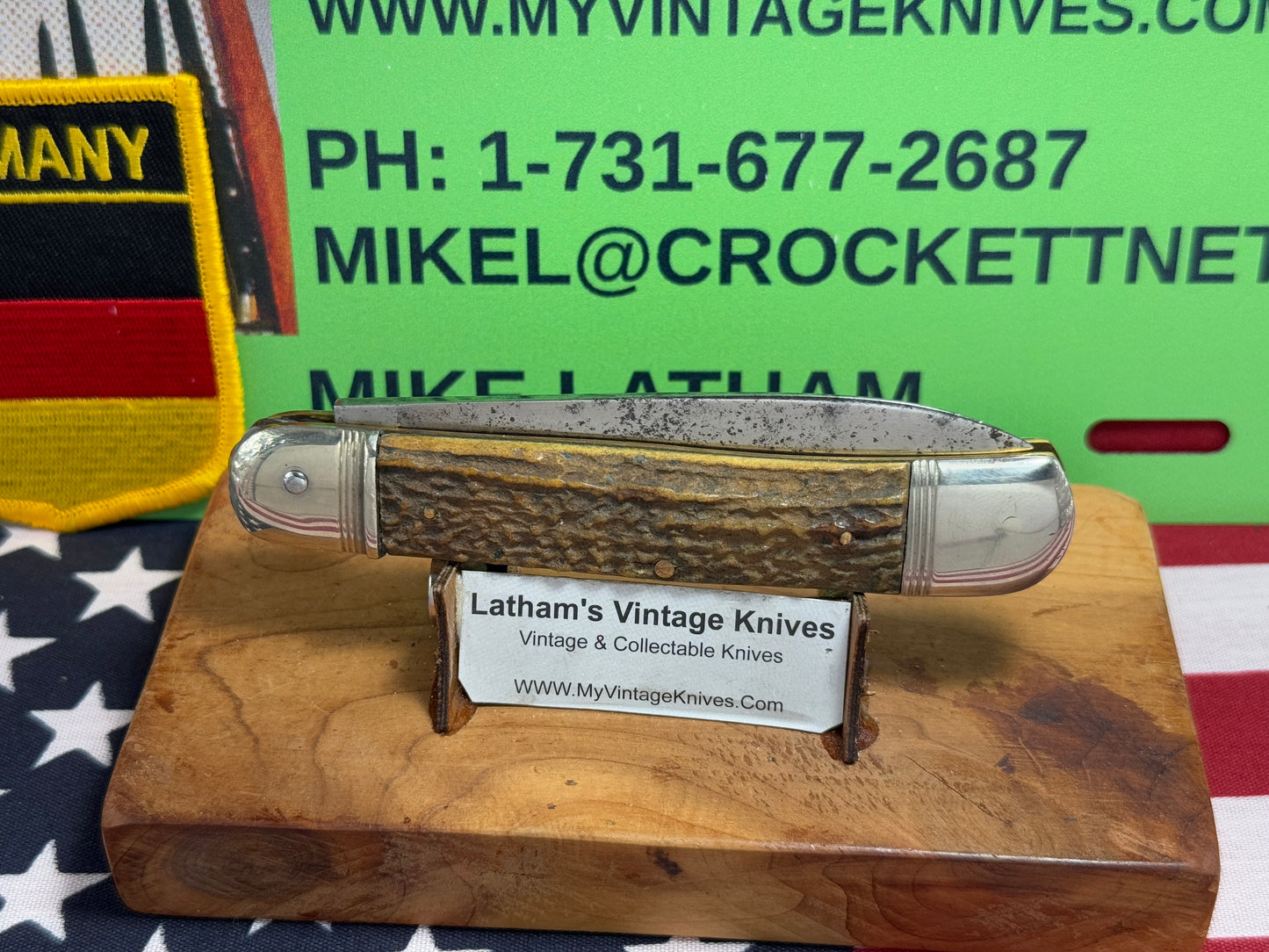 RICH A. HERDER SOLINGEN GERMANY 1950-55 LEVER AUTOMATIC SPRINGER 11 CM GERMAN AUTOMATIC KNIFE STAG HANDLES CLEARANCE ITEM!!