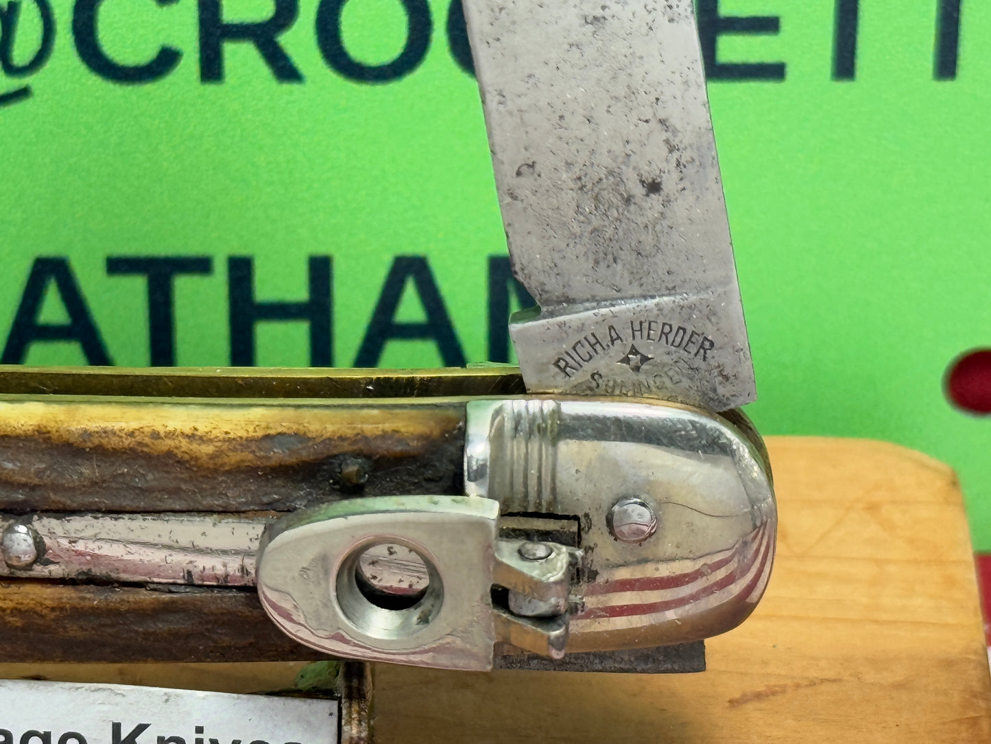 RICH A. HERDER SOLINGEN GERMANY 1950-55 LEVER AUTOMATIC SPRINGER 11 CM GERMAN AUTOMATIC KNIFE STAG HANDLES CLEARANCE ITEM!!