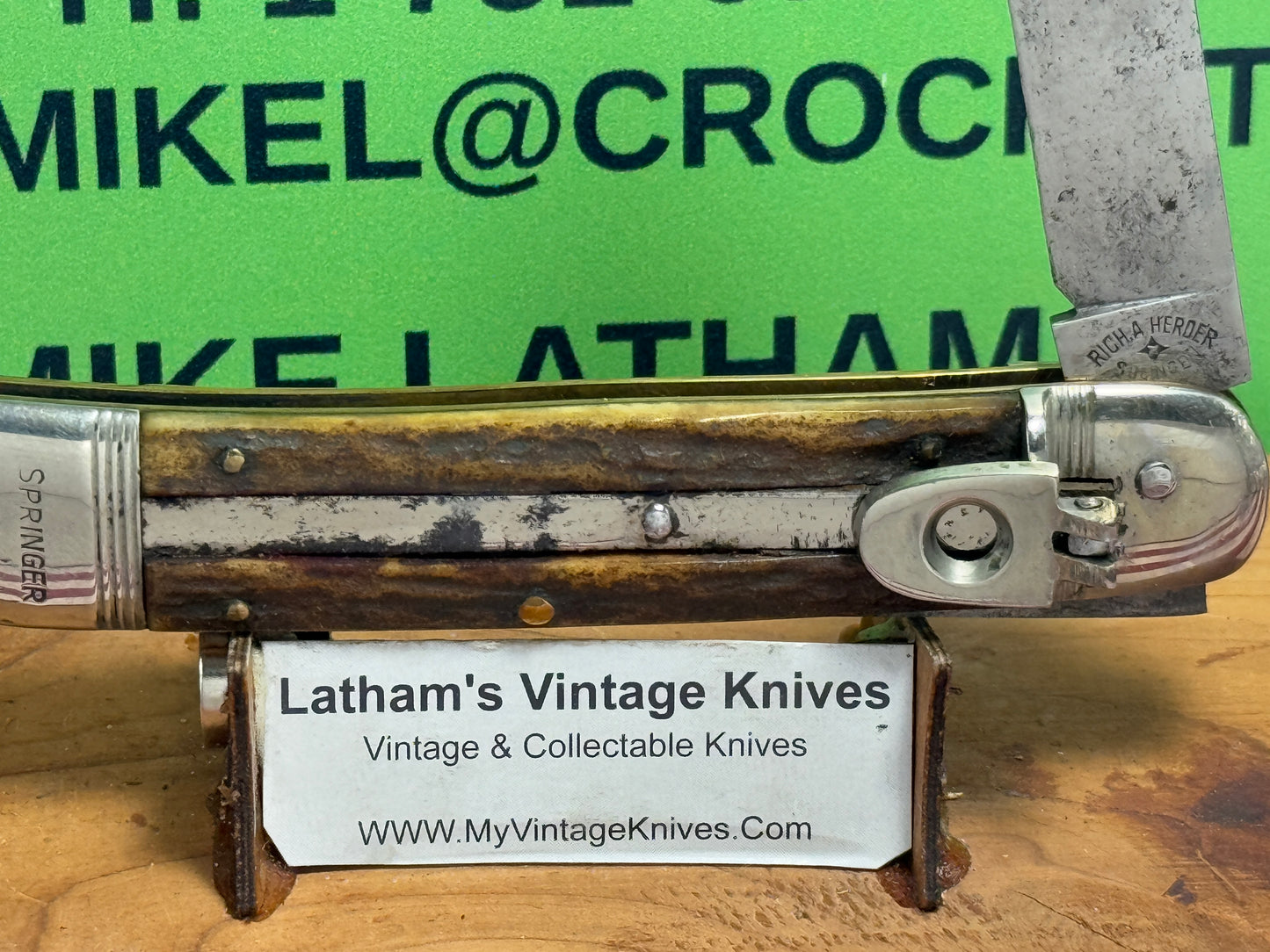 RICH A. HERDER SOLINGEN GERMANY 1950-55 LEVER AUTOMATIC SPRINGER 11 CM GERMAN AUTOMATIC KNIFE STAG HANDLES CLEARANCE ITEM!!