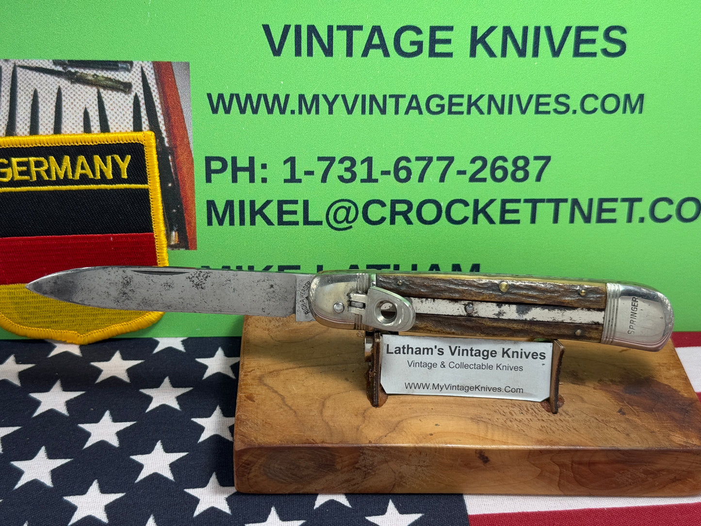 RICH A. HERDER SOLINGEN GERMANY 1950-55 LEVER AUTOMATIC SPRINGER 11 CM GERMAN AUTOMATIC KNIFE STAG HANDLES CLEARANCE ITEM!!