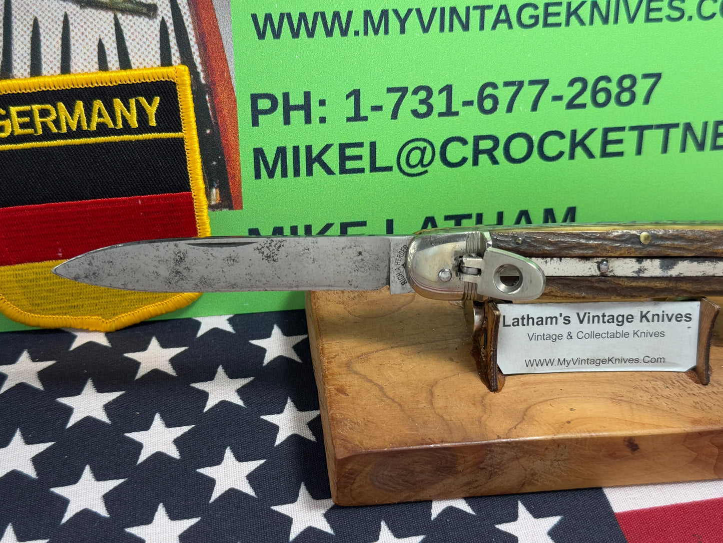 RICH A. HERDER SOLINGEN GERMANY 1950-55 LEVER AUTOMATIC SPRINGER 11 CM GERMAN AUTOMATIC KNIFE STAG HANDLES CLEARANCE ITEM!!