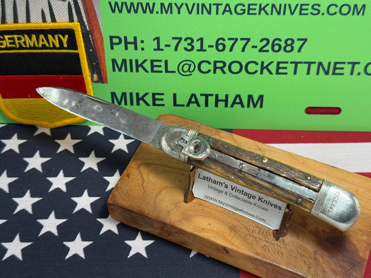 RICH A. HERDER SOLINGEN GERMANY 1950-55 LEVER AUTOMATIC SPRINGER 11 CM GERMAN AUTOMATIC KNIFE STAG HANDLES CLEARANCE ITEM!!