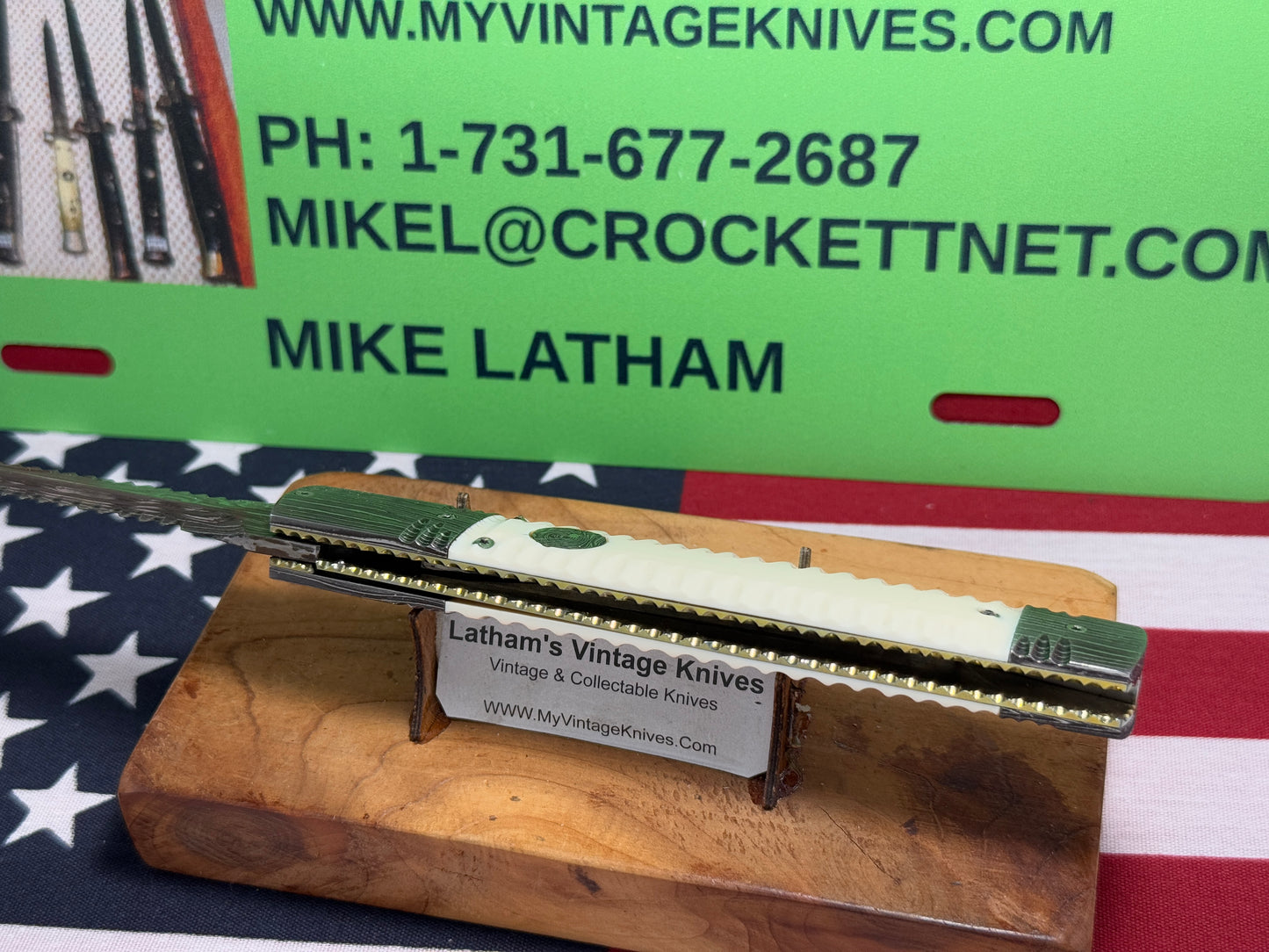 VALLOTTON, RAINY CUSTOM KNIVES USA/OREGON 2001-2003 ERA D & D ORIGINAL DAMACUS STEEL FEATHER CUT ICE PICK CUSTOM AUTOMATIC KNIFE MAMMOTH IVORY SCALES