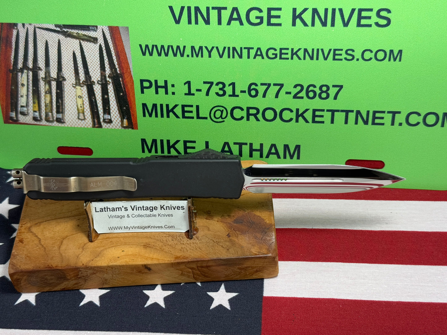 MICROTECH USA MARFIONE CUSTOM AUTOMATIC ALM SN 004 OTF MAKORA HIGH POLISH FIRE HARDWARE TACTICAL AUTOMATIC KNIFE CARBON FIBER TOP & BUTTON