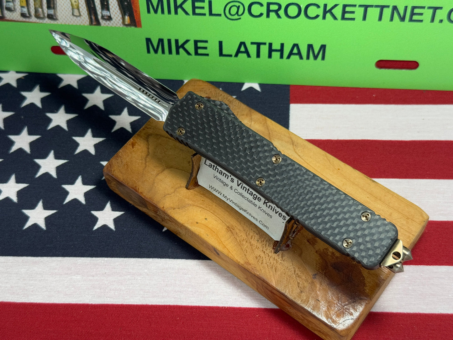 MICROTECH USA MARFIONE CUSTOM AUTOMATIC ALM SN 004 OTF MAKORA HIGH POLISH FIRE HARDWARE TACTICAL AUTOMATIC KNIFE CARBON FIBER TOP & BUTTON