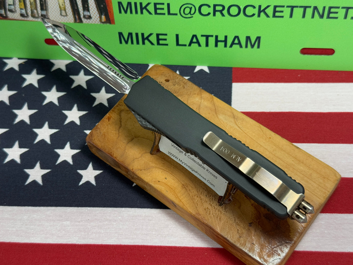 MICROTECH USA MARFIONE CUSTOM AUTOMATIC ALM SN 004 OTF MAKORA HIGH POLISH FIRE HARDWARE TACTICAL AUTOMATIC KNIFE CARBON FIBER TOP & BUTTON