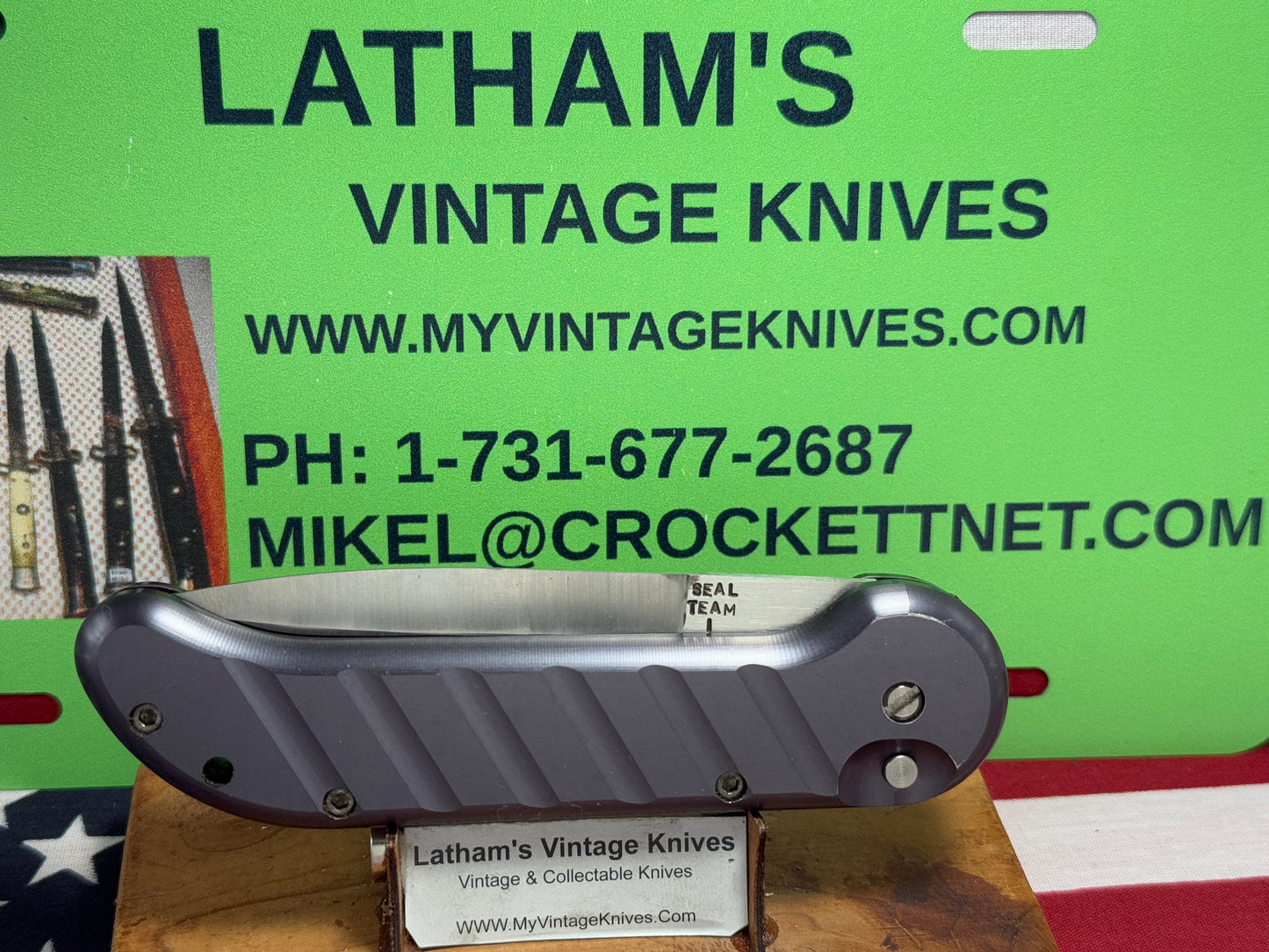 DALTON, ROB USA 1998-2003 LARGE SEAL TEAM 1 USA 23 MILITARY CUSTOM AUTOMATIC KNIFE BLACK METAL HANDLES