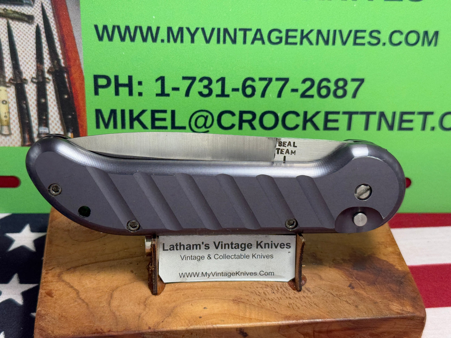 DALTON, ROB USA 1998-2003 LARGE SEAL TEAM 1 USA 23 MILITARY CUSTOM AUTOMATIC KNIFE BLACK METAL HANDLES