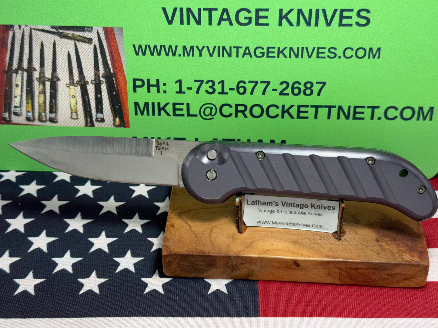 DALTON, ROB USA 1998-2003 LARGE SEAL TEAM 1 USA 23 MILITARY CUSTOM AUTOMATIC KNIFE BLACK METAL HANDLES