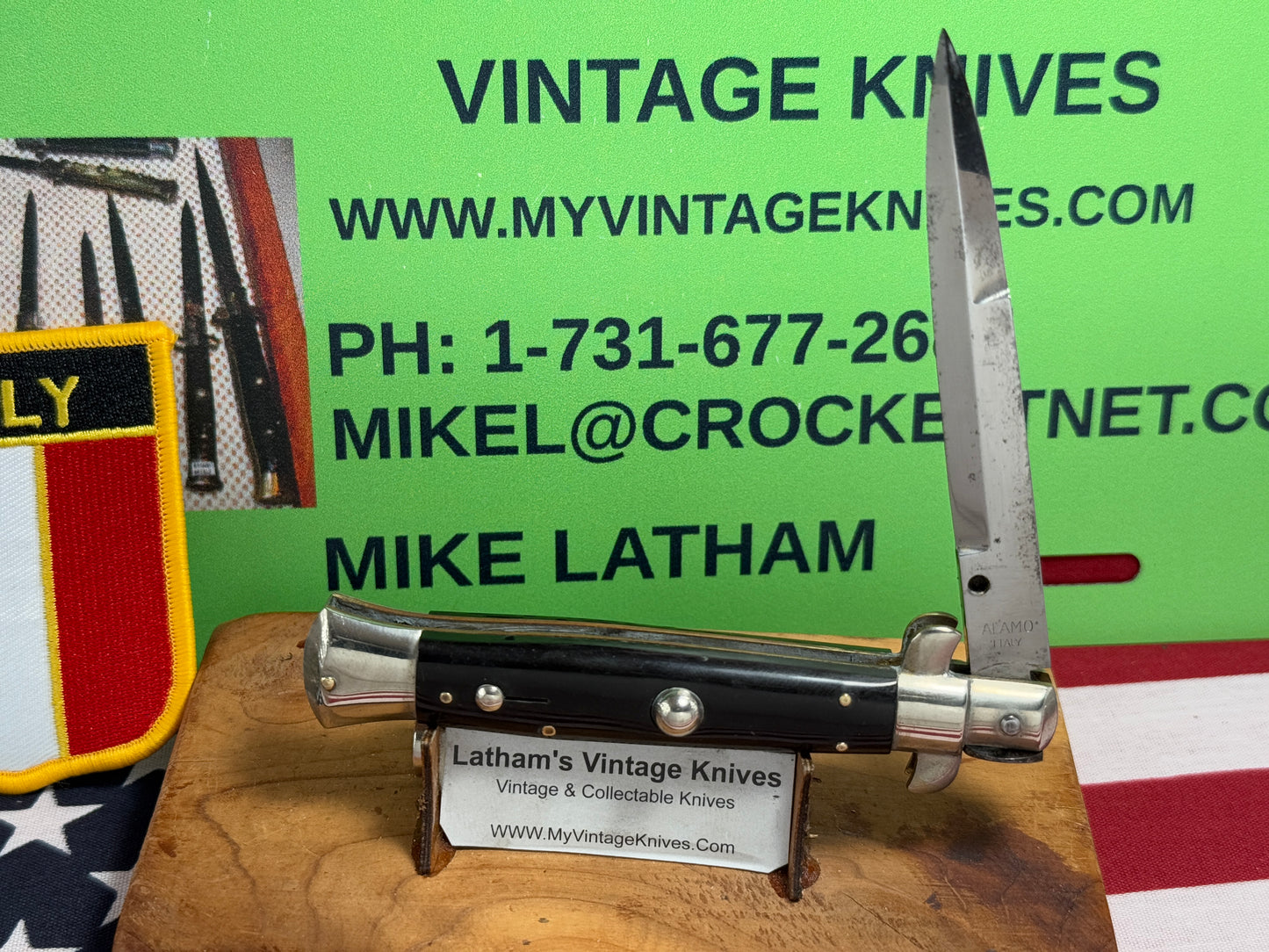 ALAMO ITLAY 1950-57 PICK LOCK STILETTO 20 CM ITALIAN AUTOMATIC KNIFE BUFFALO HORN HANDLES