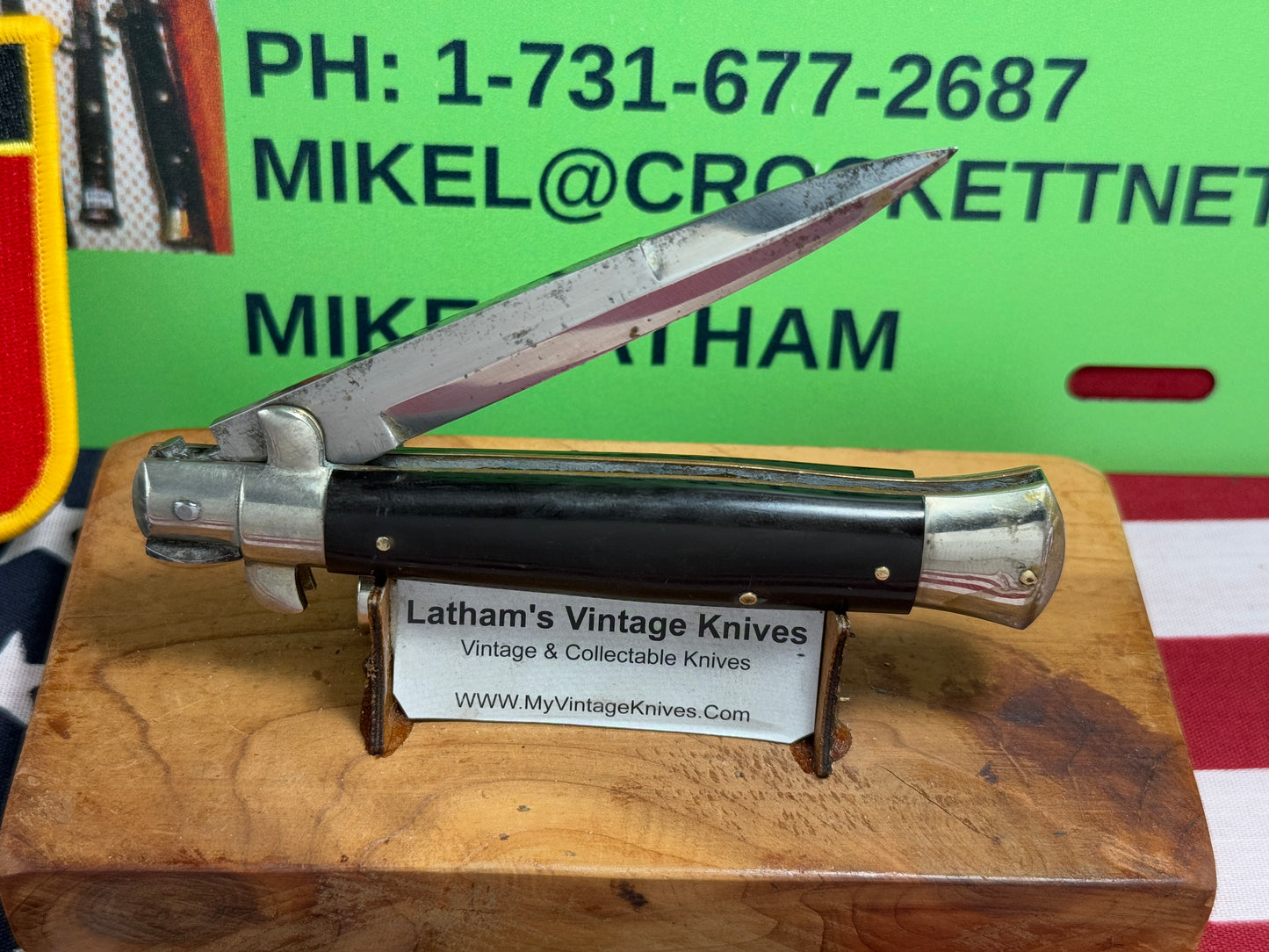 ALAMO ITLAY 1950-57 PICK LOCK STILETTO 20 CM ITALIAN AUTOMATIC KNIFE BUFFALO HORN HANDLES