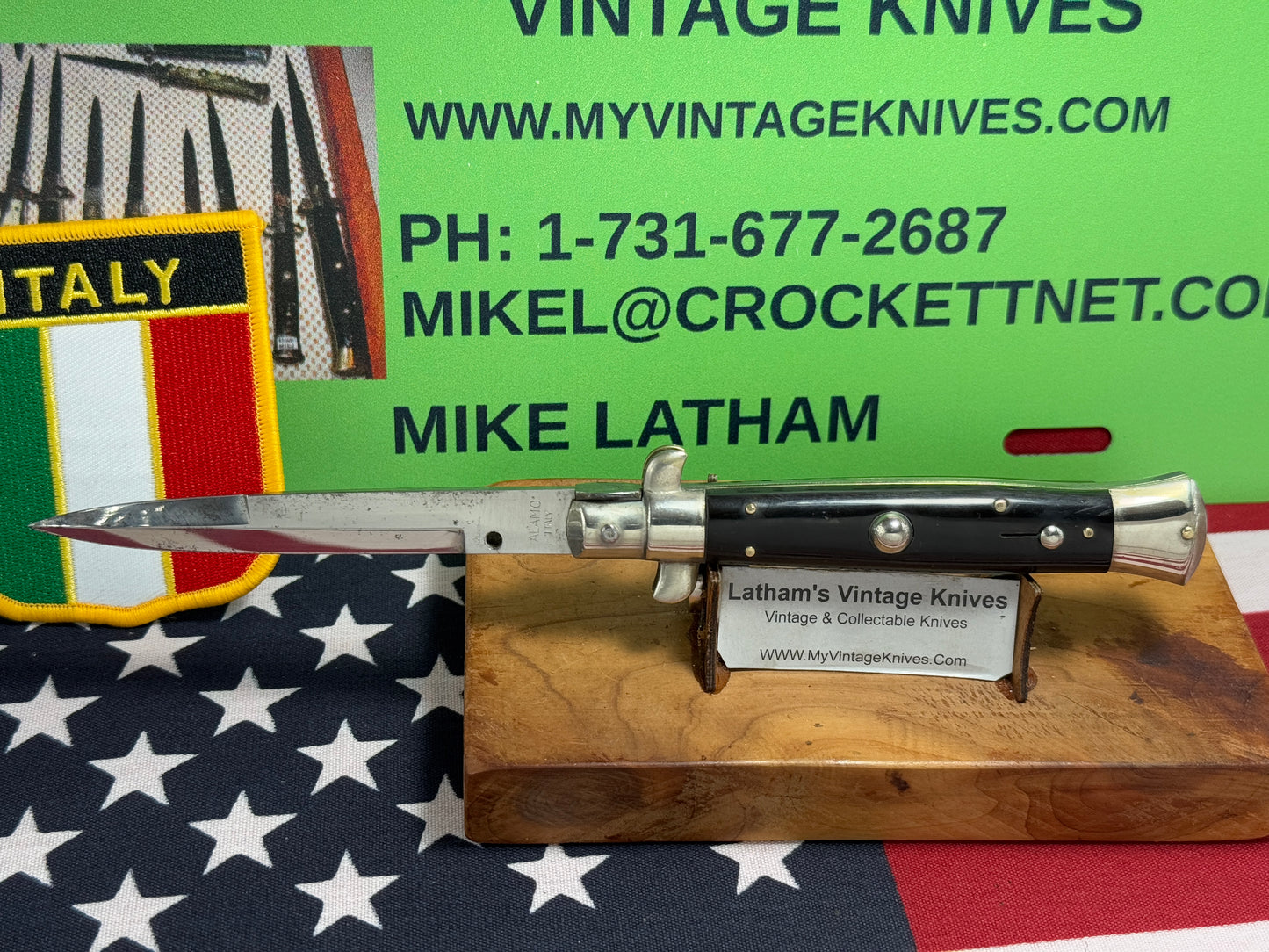 ALAMO ITLAY 1950-57 PICK LOCK STILETTO 20 CM ITALIAN AUTOMATIC KNIFE BUFFALO HORN HANDLES