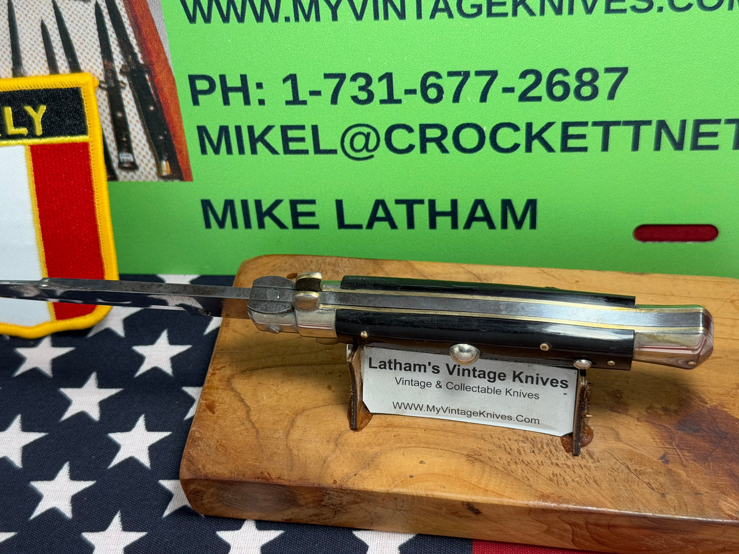 ALAMO ITLAY 1950-57 PICK LOCK STILETTO 20 CM ITALIAN AUTOMATIC KNIFE BUFFALO HORN HANDLES