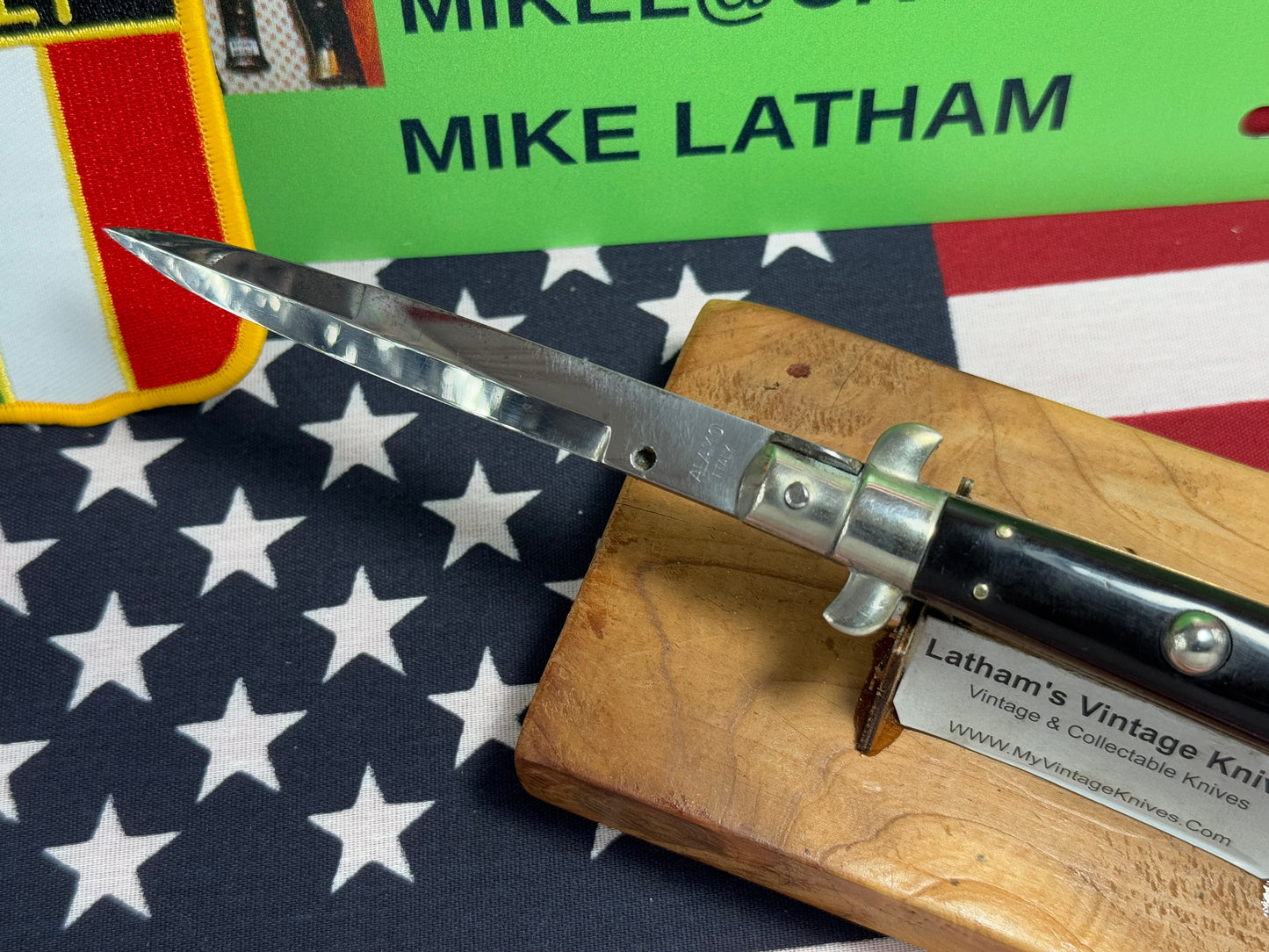 ALAMO ITLAY 1950-57 PICK LOCK STILETTO 20 CM ITALIAN AUTOMATIC KNIFE BUFFALO HORN HANDLES