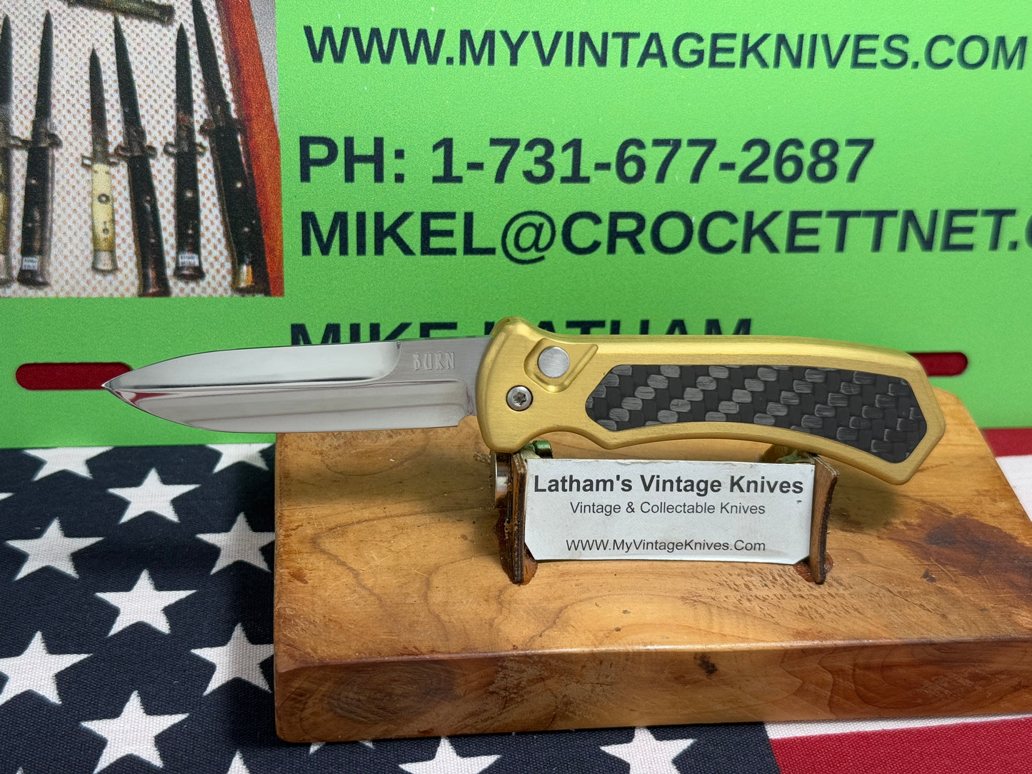BURN KNIVES, PAUL PANAK, 2020 SMALL SIDE OPENING TACTICAL WITH MIRROR POLISHED BLADE CUSTOM AUTOMATIC KNIFE METAL HANDLES WITH CARBON FIBER INSERTS