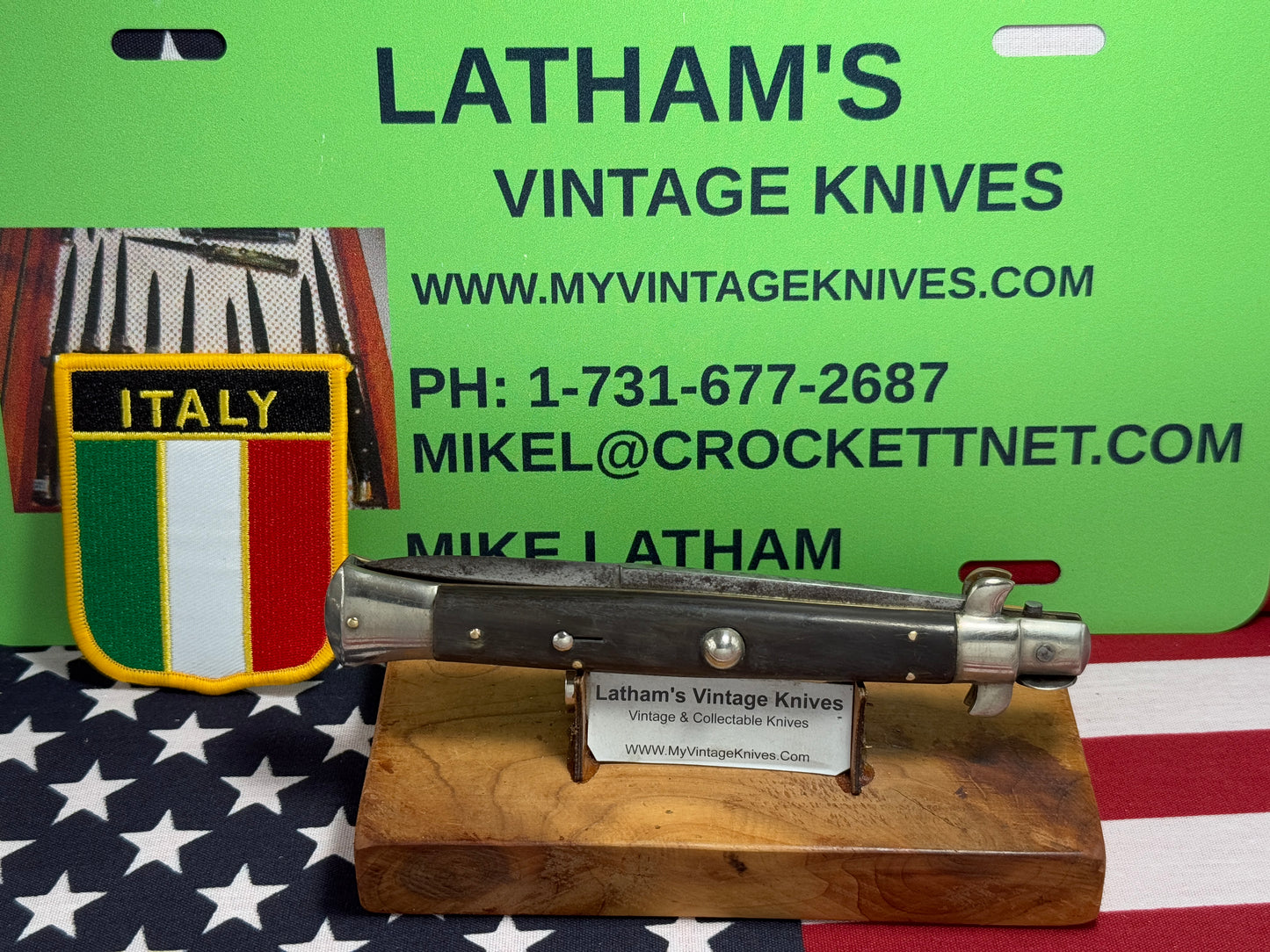 EIG CUTLERY ITALY 1950-57 PICK LOCK STILETTO 28 CM ITALIAN AUTOMATIC KNIFE BUFFALO HORN HANDLES