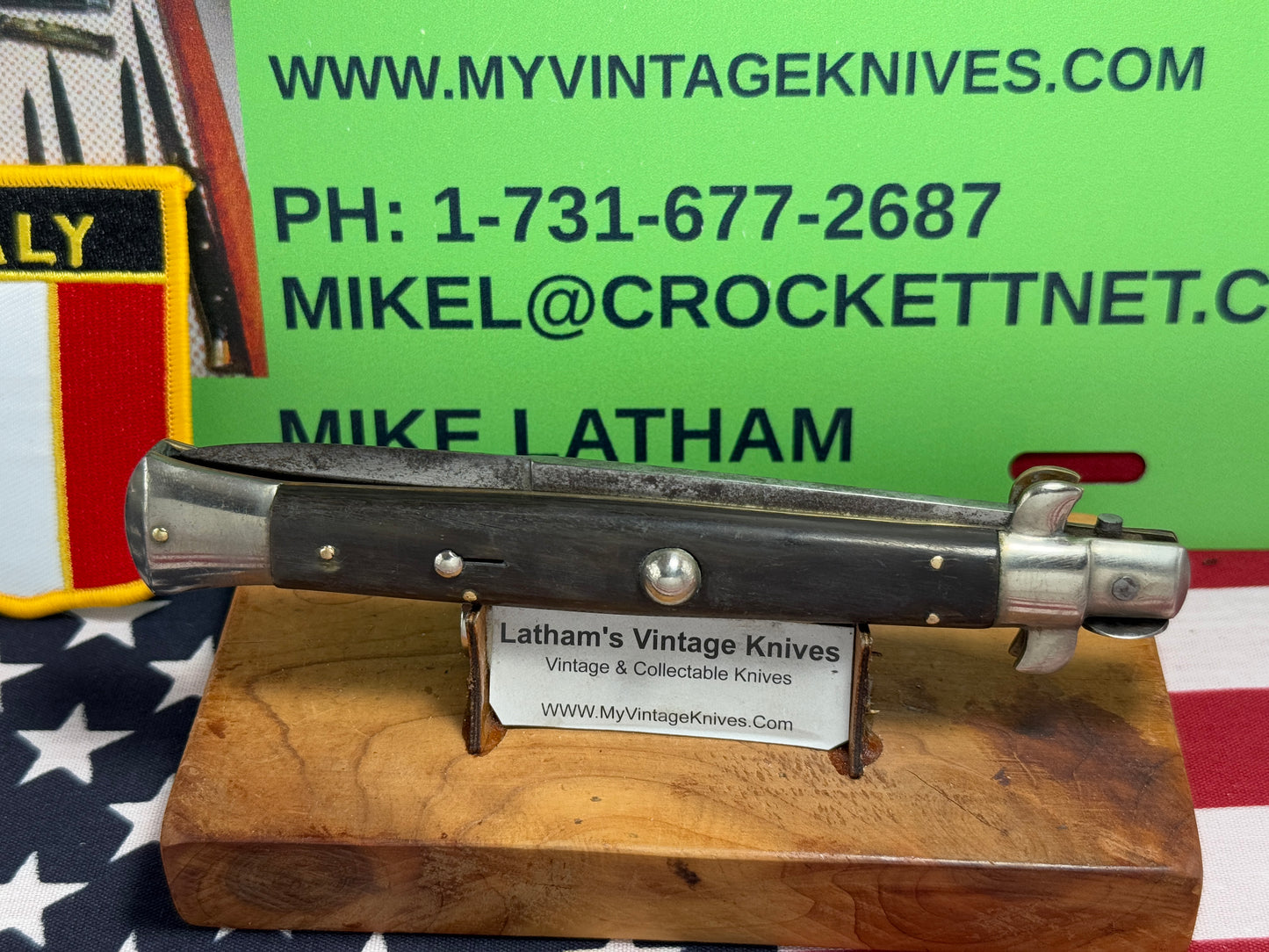 EIG CUTLERY ITALY 1950-57 PICK LOCK STILETTO 28 CM ITALIAN AUTOMATIC KNIFE BUFFALO HORN HANDLES