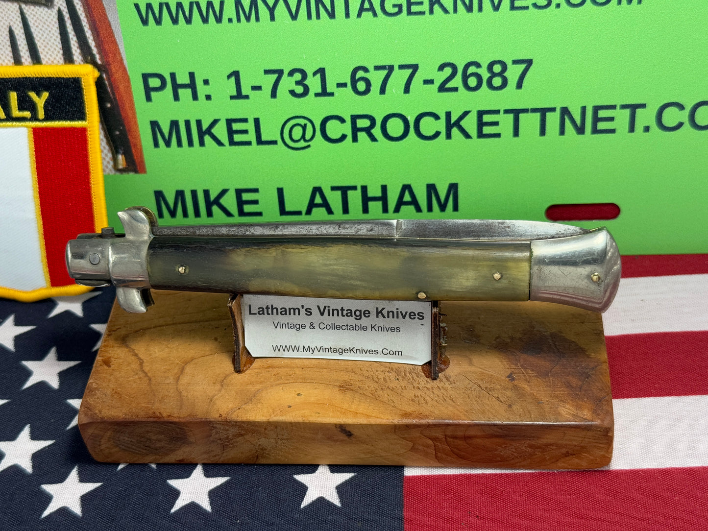 EIG CUTLERY ITALY 1950-57 PICK LOCK STILETTO 28 CM ITALIAN AUTOMATIC KNIFE BUFFALO HORN HANDLES