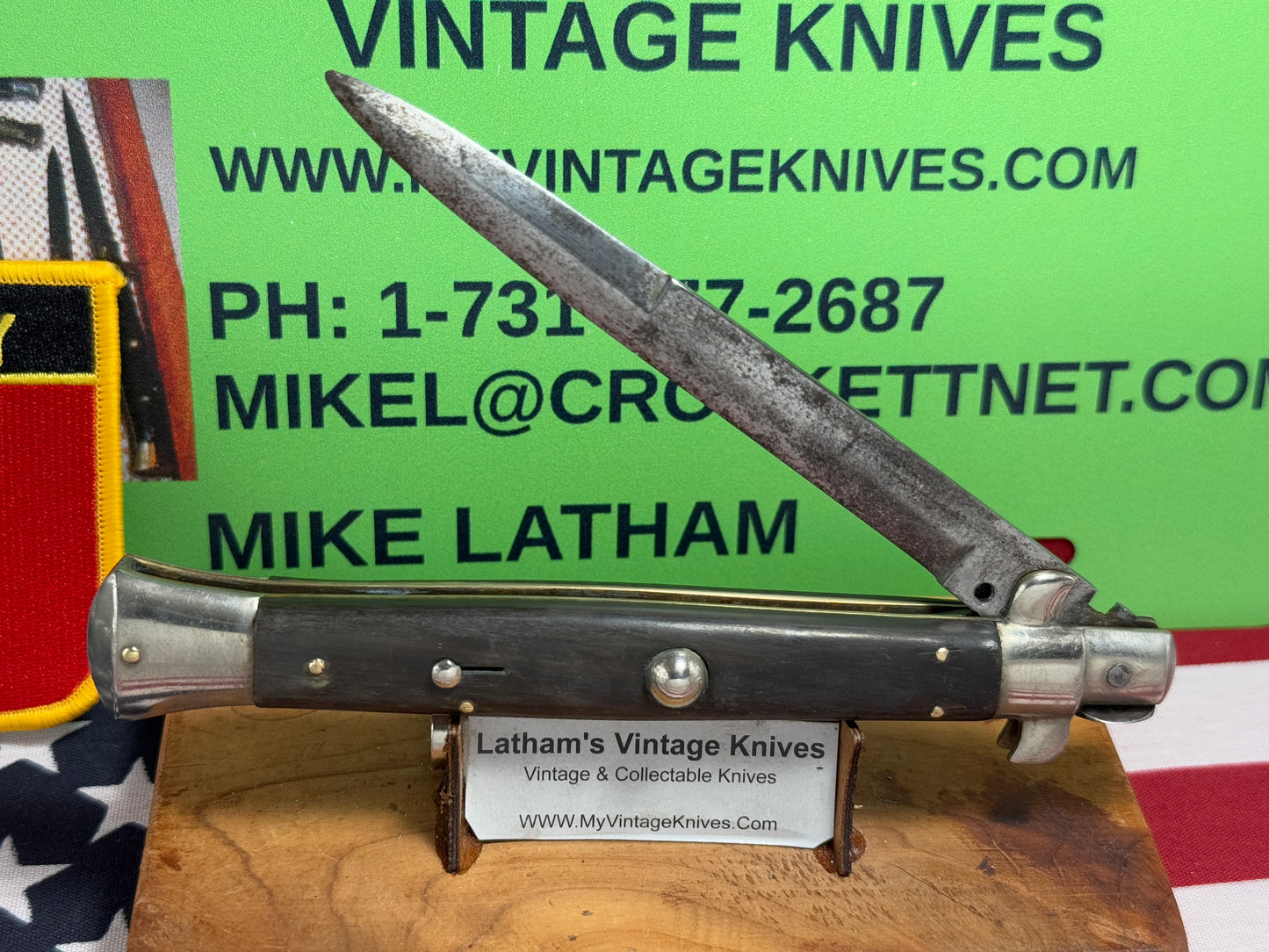 EIG CUTLERY ITALY 1950-57 PICK LOCK STILETTO 28 CM ITALIAN AUTOMATIC KNIFE BUFFALO HORN HANDLES