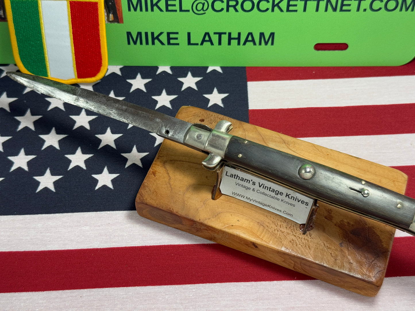 EIG CUTLERY ITALY 1950-57 PICK LOCK STILETTO 28 CM ITALIAN AUTOMATIC KNIFE BUFFALO HORN HANDLES