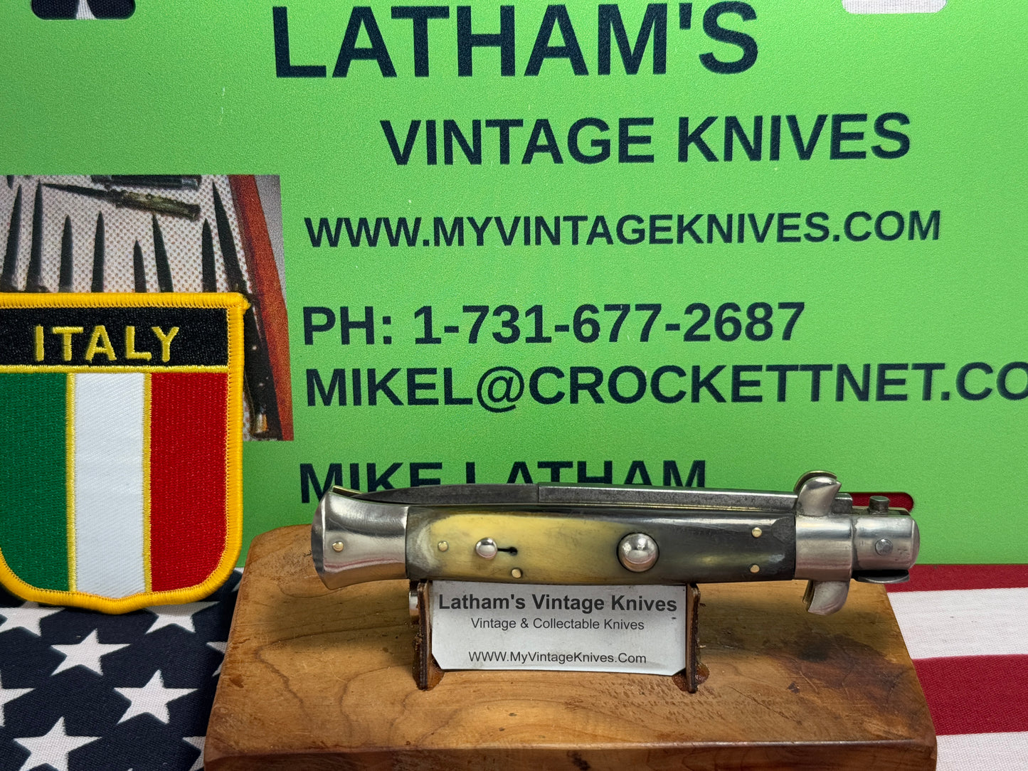 EIG CUTLERY ITALY "BOXED" STAMP 1950-54 PICK LOCK STILETTO 23 CM ITALIAN AUTOMATIC KNIFE BUFFALO HORN HANDLES